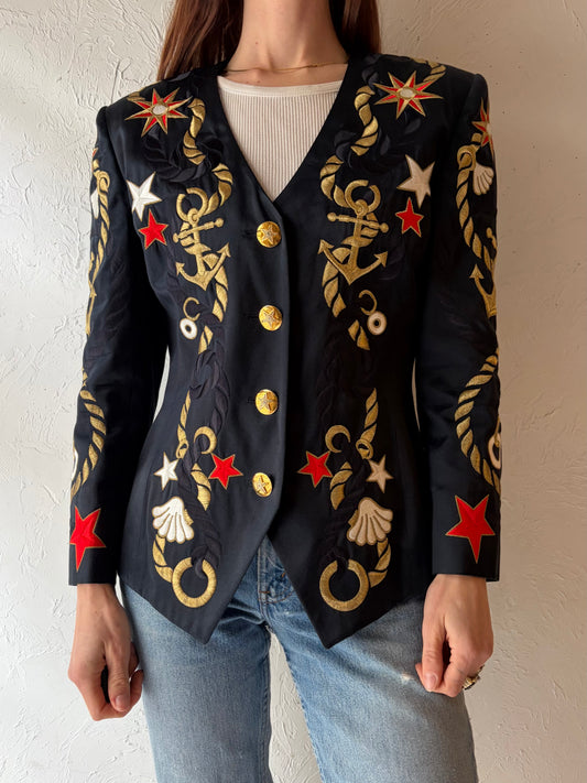 80s 'Escada' Nautical Embroidered Blazer / Medium