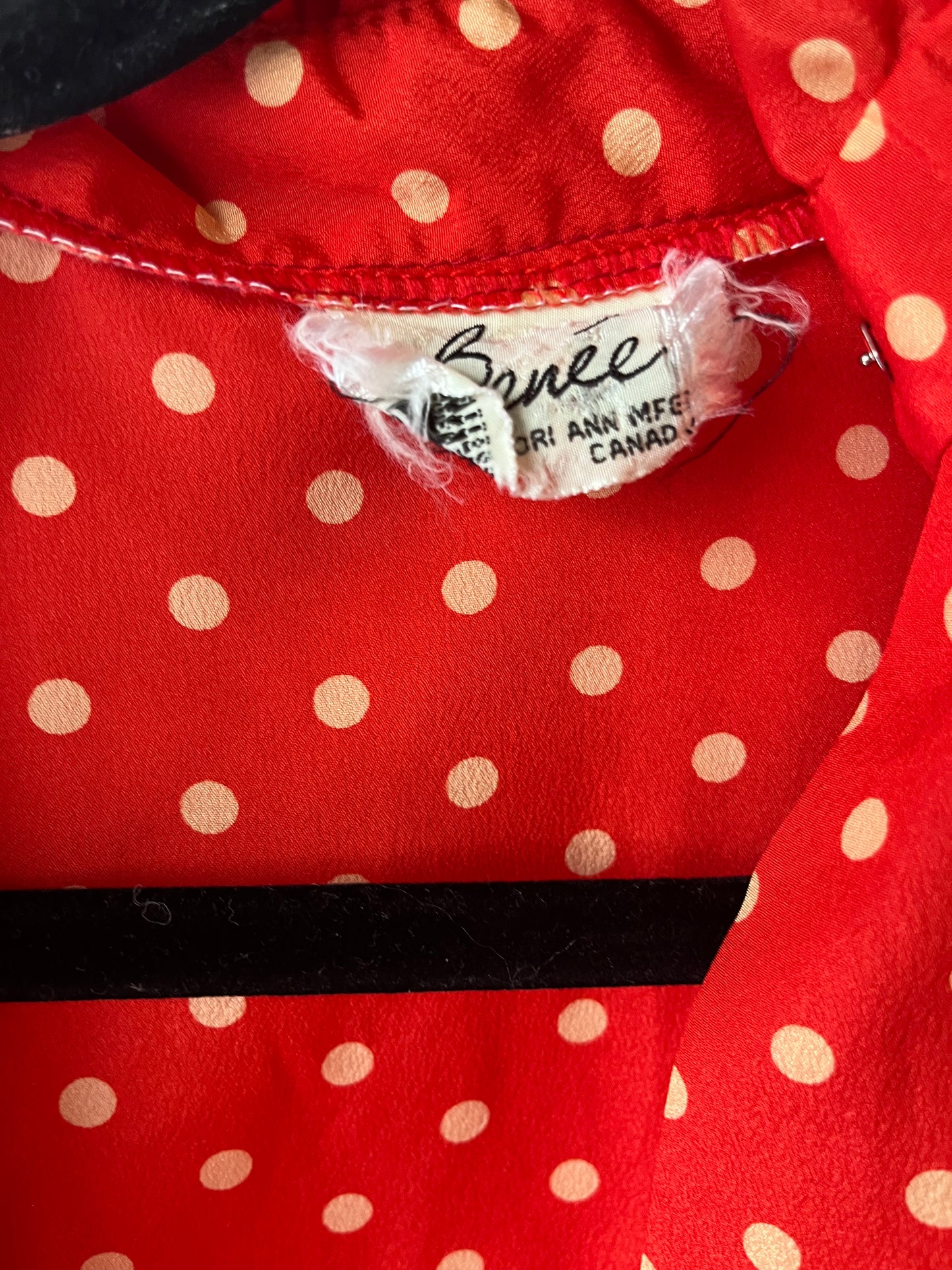 80s 'Benee' Red Polka Dot Long Sleeve Casual Midi Spring Dress / Medium