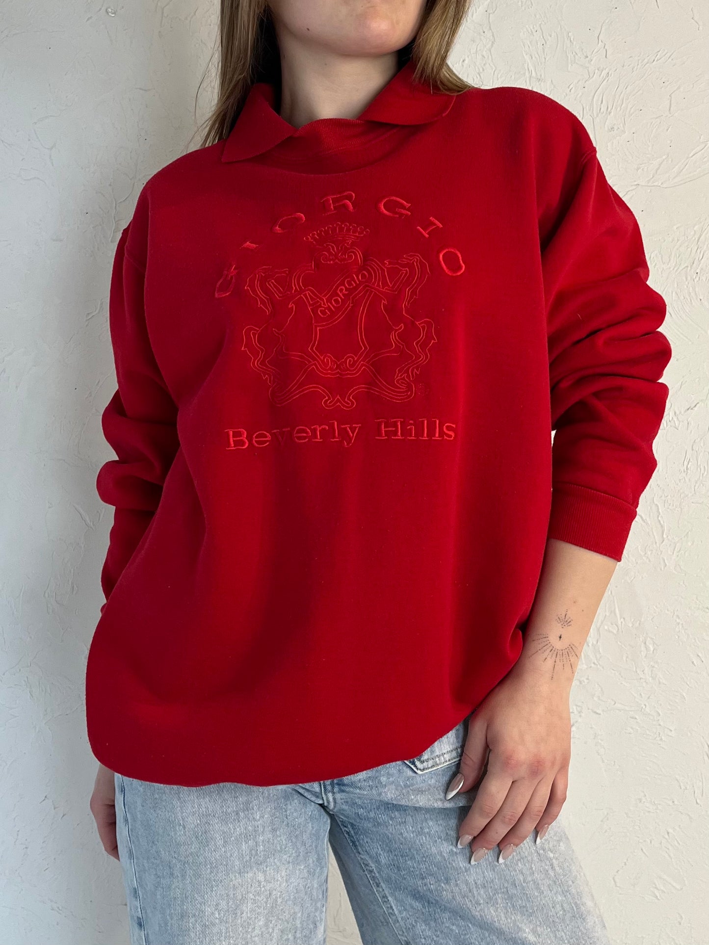 90s ‘Giorgio’ Red Collared Sweatshirt / Medium