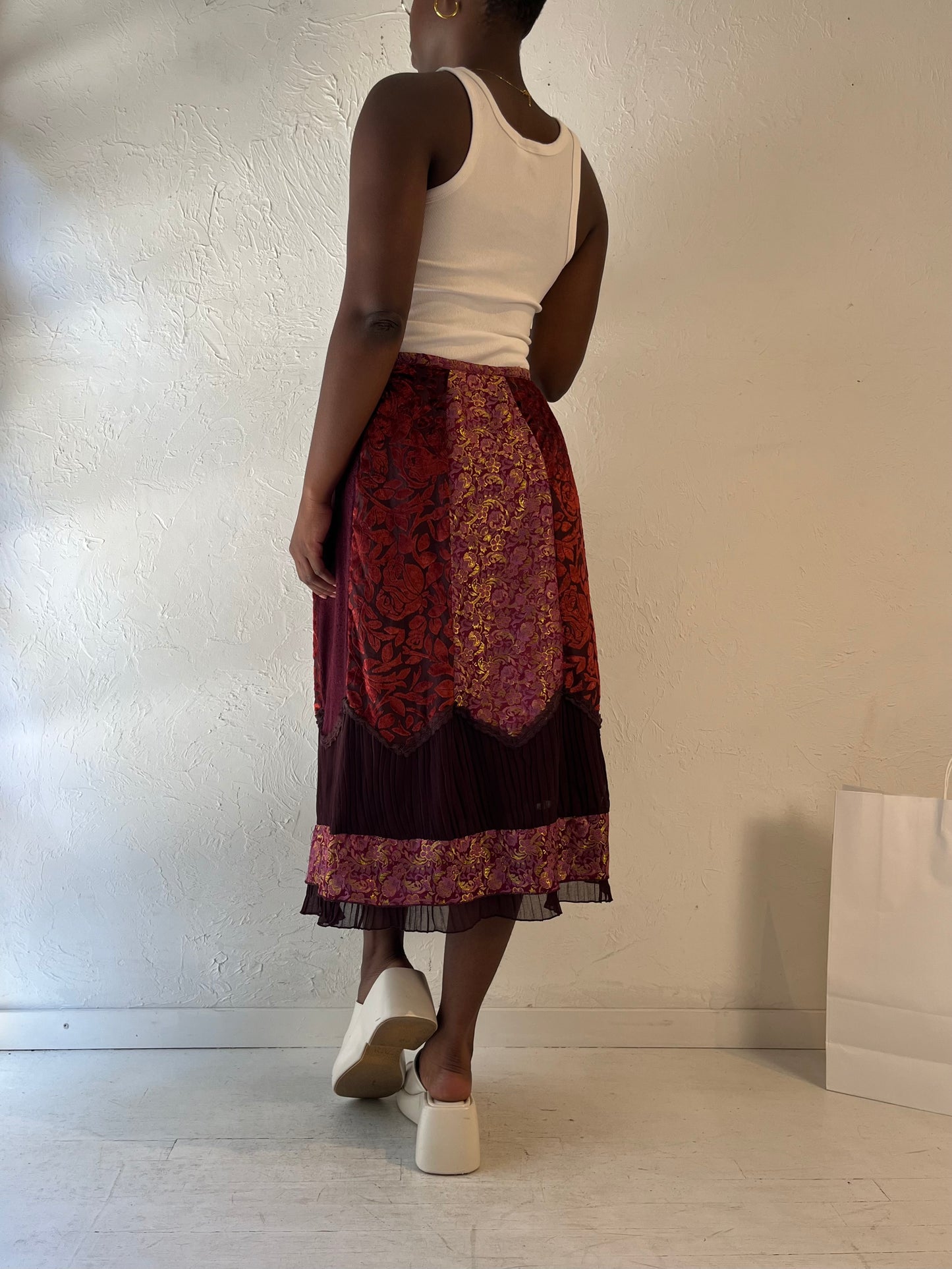 90s 'April Cornell' Burgundy Midi Skirt / Medium