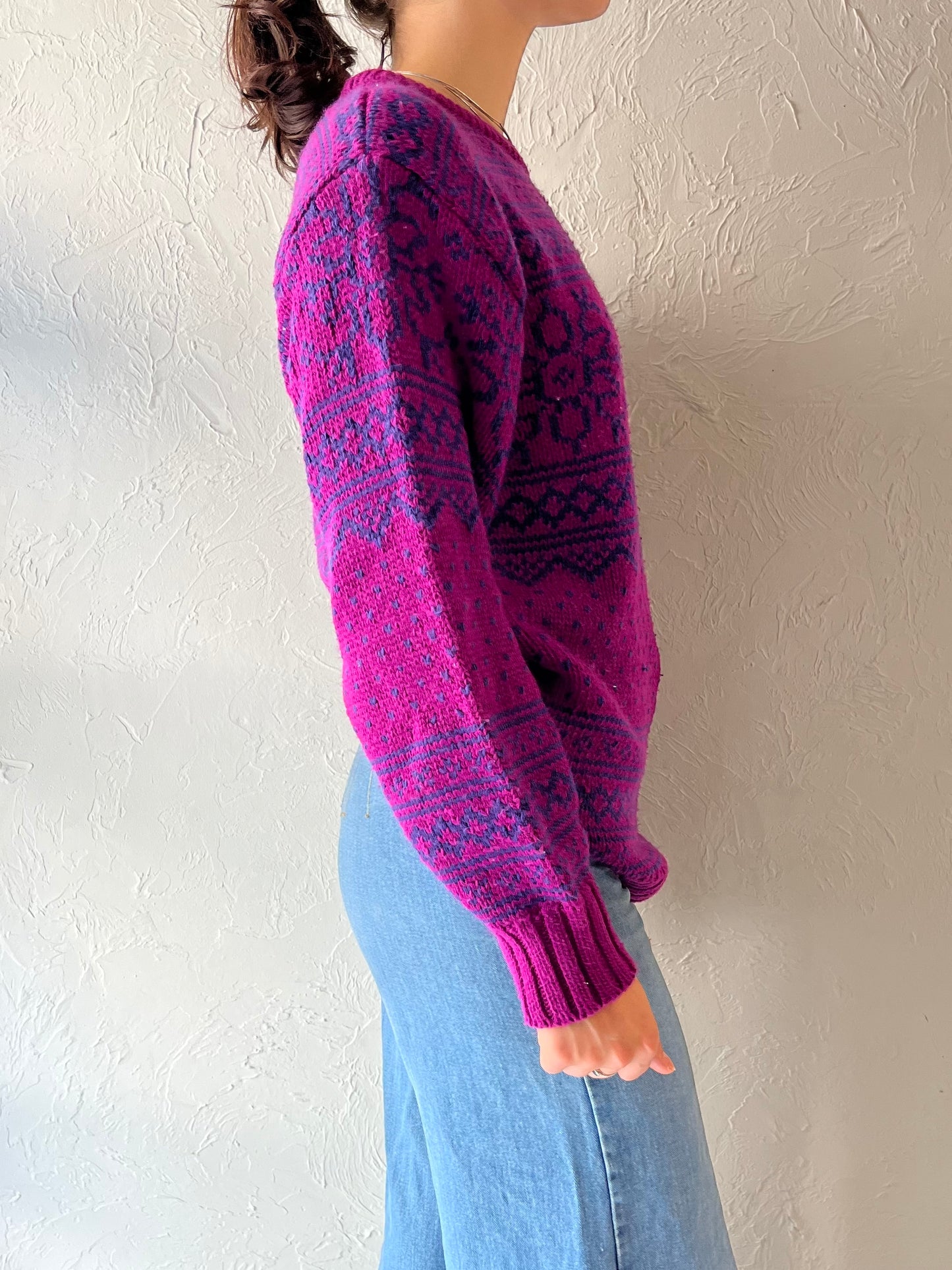 90s 'Just Sasha' Pink Purple Knit Pullover Sweater / Medium