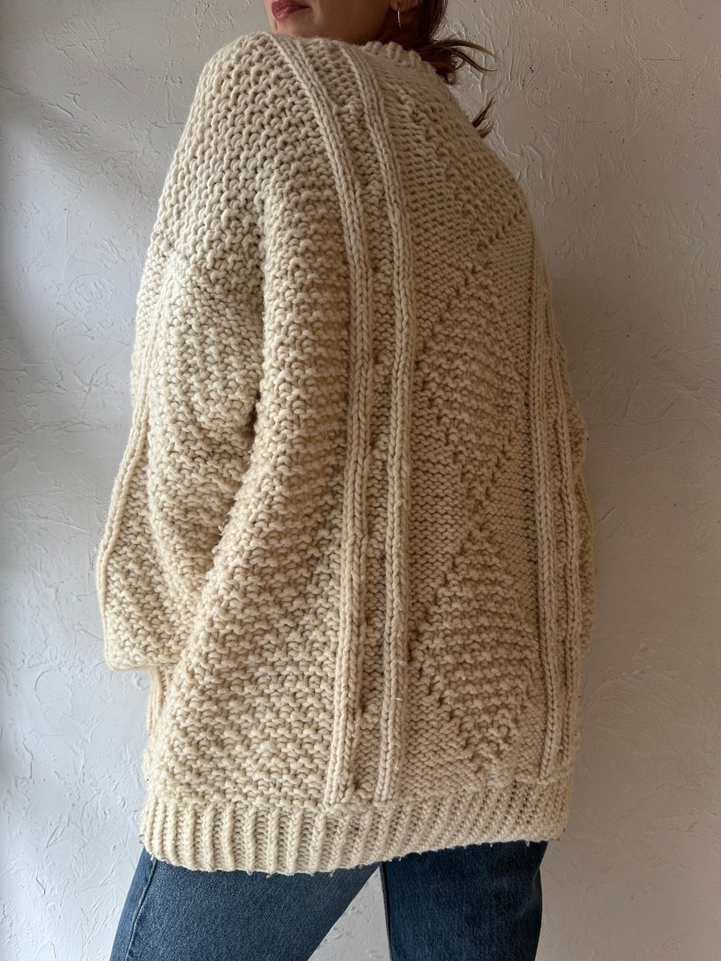 Vintage Cream Fisherman Sweater / Large