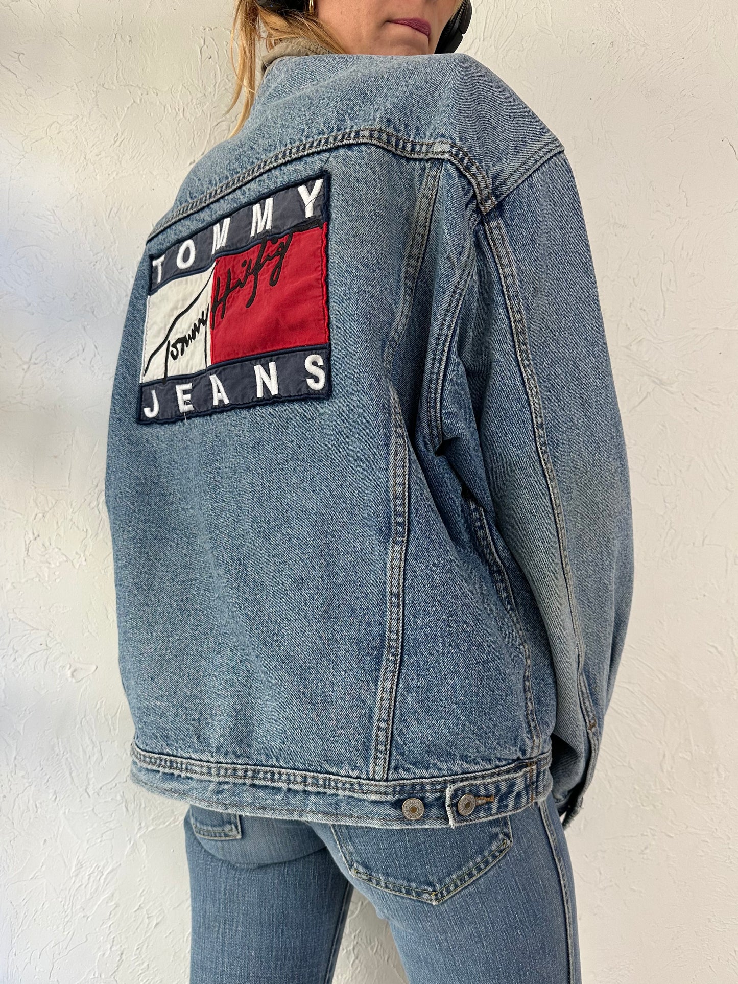 90s 'Tommy Hilfiger' Thrashed Denim Jacket / Large