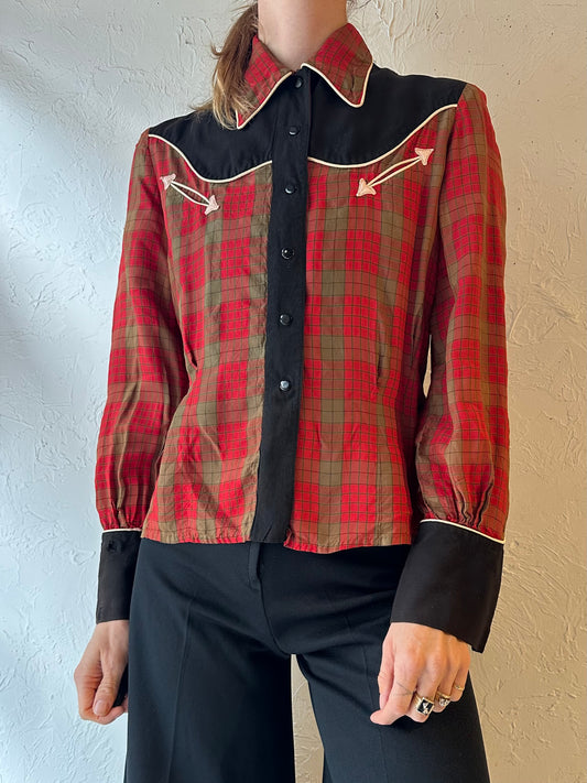 70s 'Connie' Plaid Western Shirt / Small