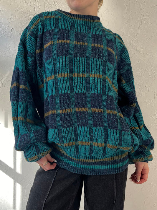 90s ‘Steeple Chase’ Blue Patterned Sweater / Large