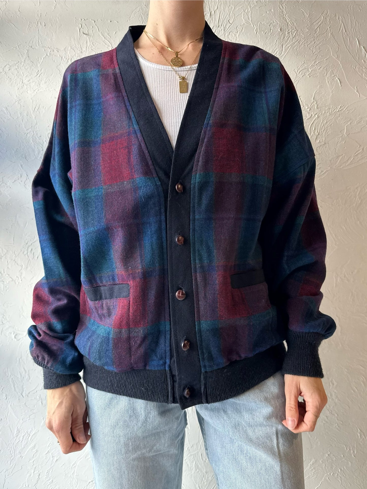 Vintage 'Pendleton' Plaid Wool Cardigan / Medium