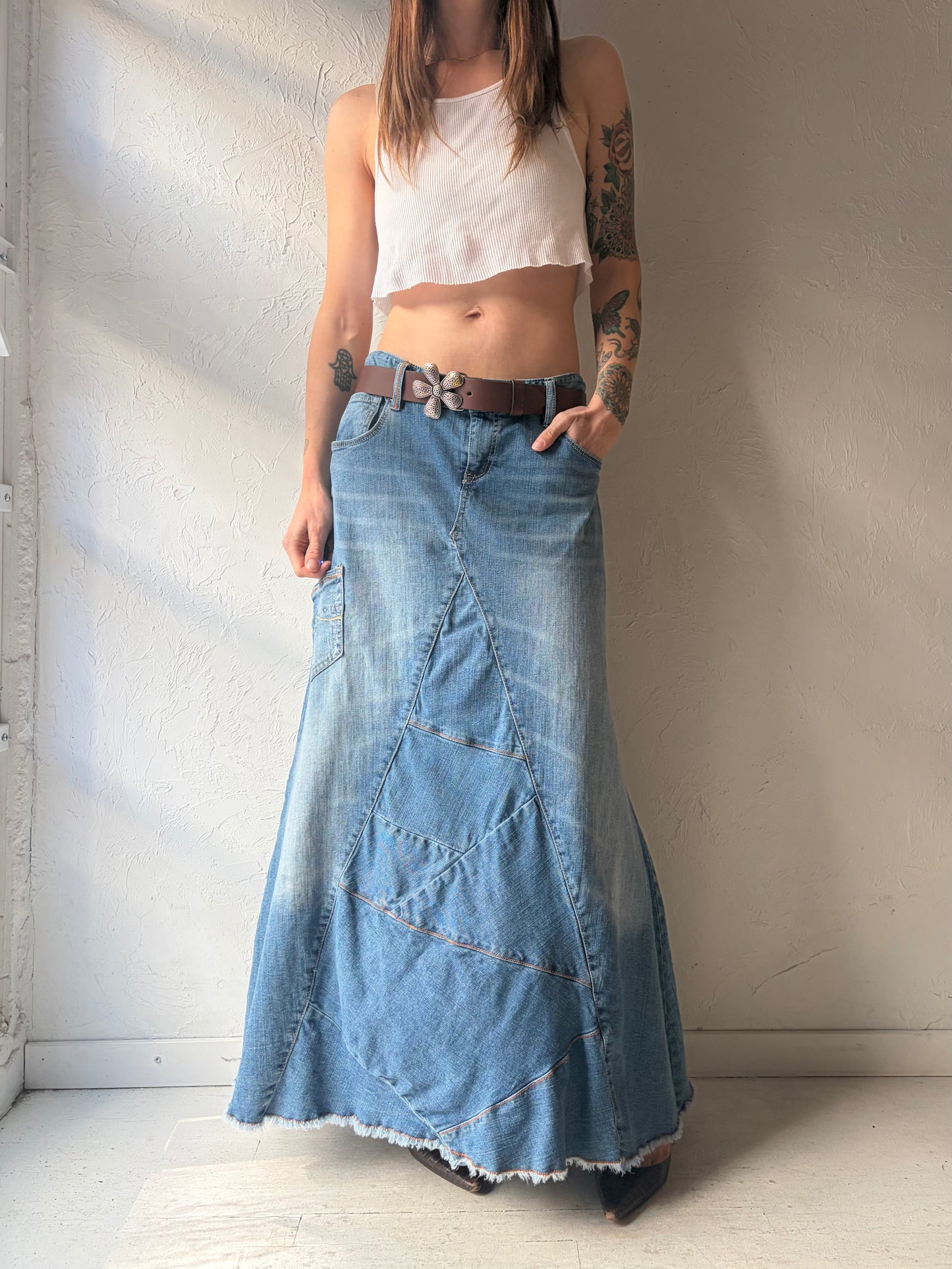 Y2k 'Maurices' Denim Grunge Maxi Skirt / Large