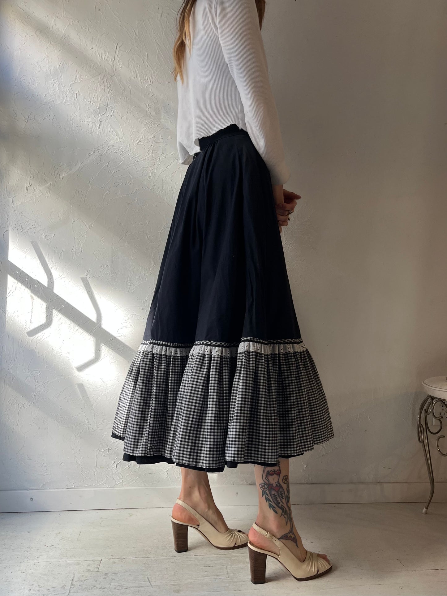 70s 'Stage West' Black Western Skirt / XS