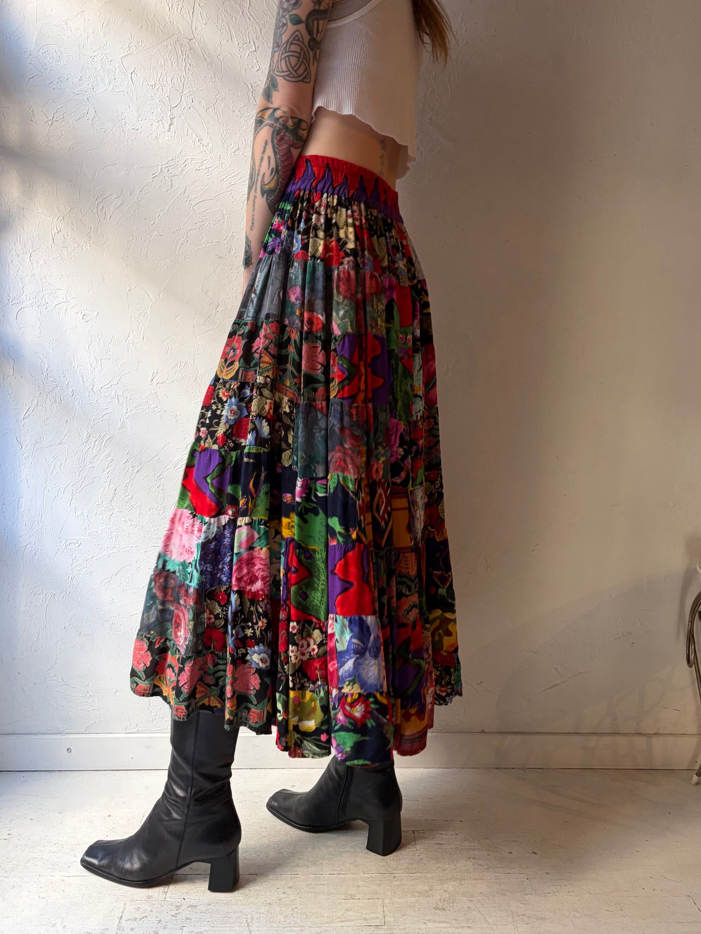 90s 'Billa' Patchwork Rayon Skirt / Small