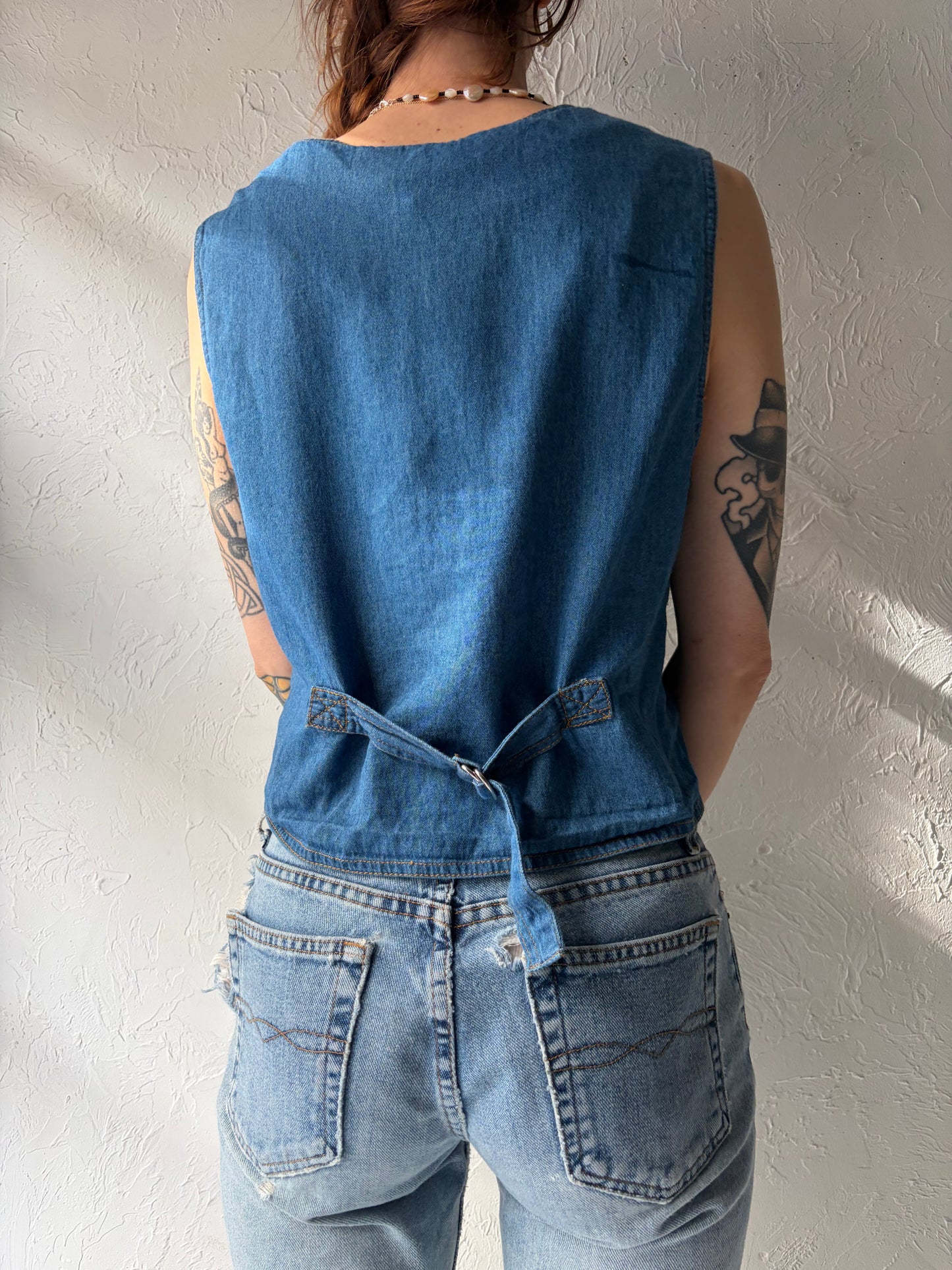 90s 'Way Togo' Denim Embroidered Teacher Vest / Small