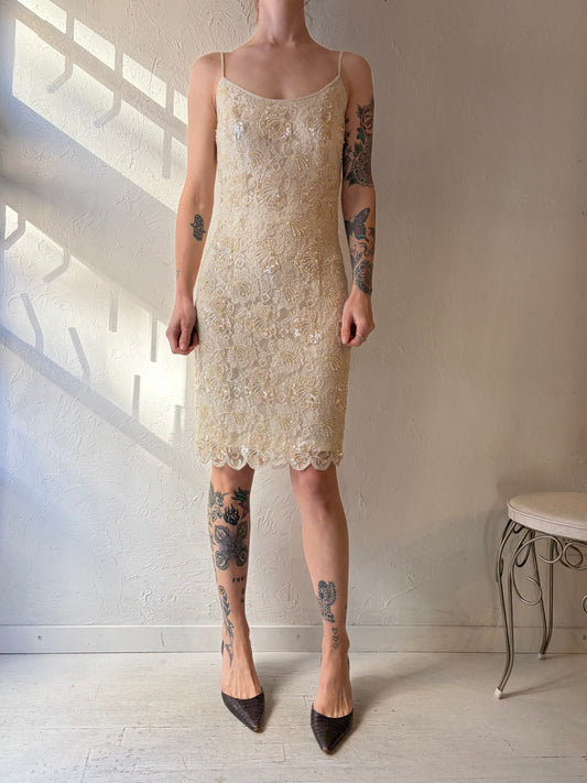 90s JRT' Cream Beaded Lace Dress / Small