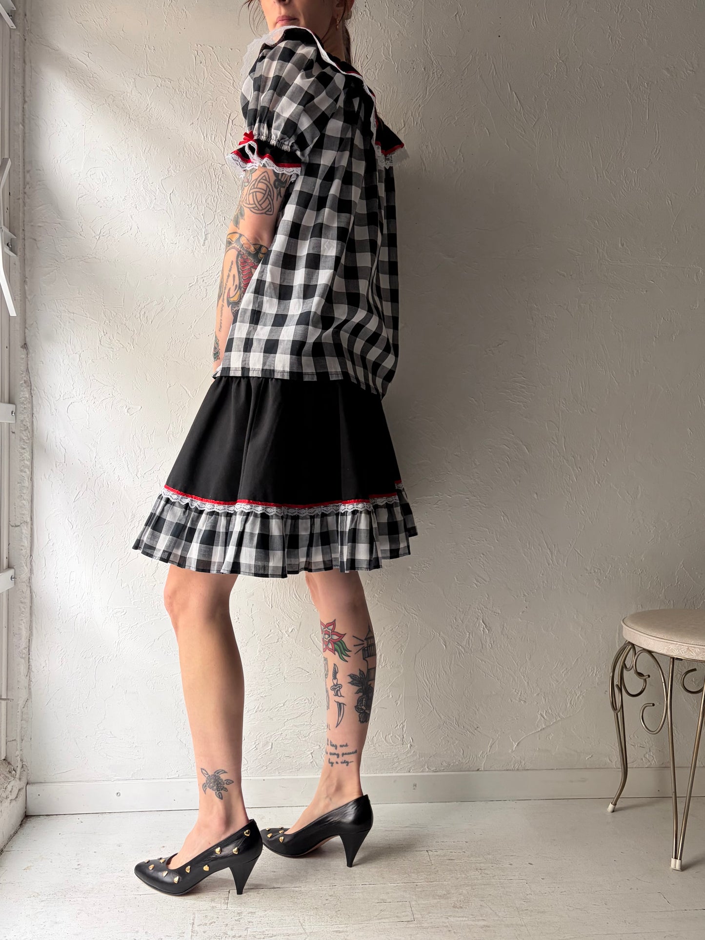Vintage Gingham Two Piece Skirt Set / Medium
