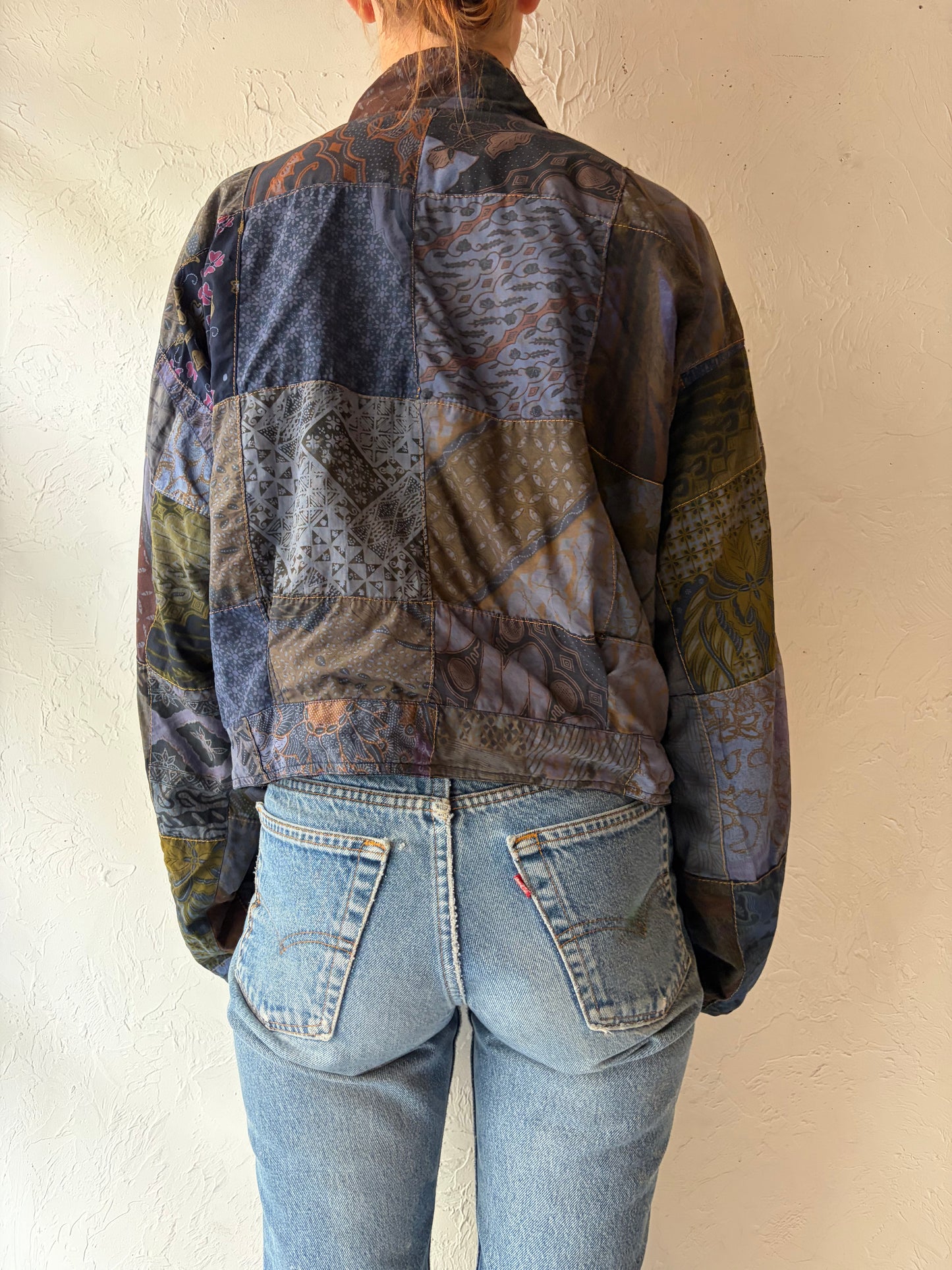 90s 'Asian Creations' Quilted Tapestry Cropped Jacket / Vintage 1990s Cropped Patchwork / Medium