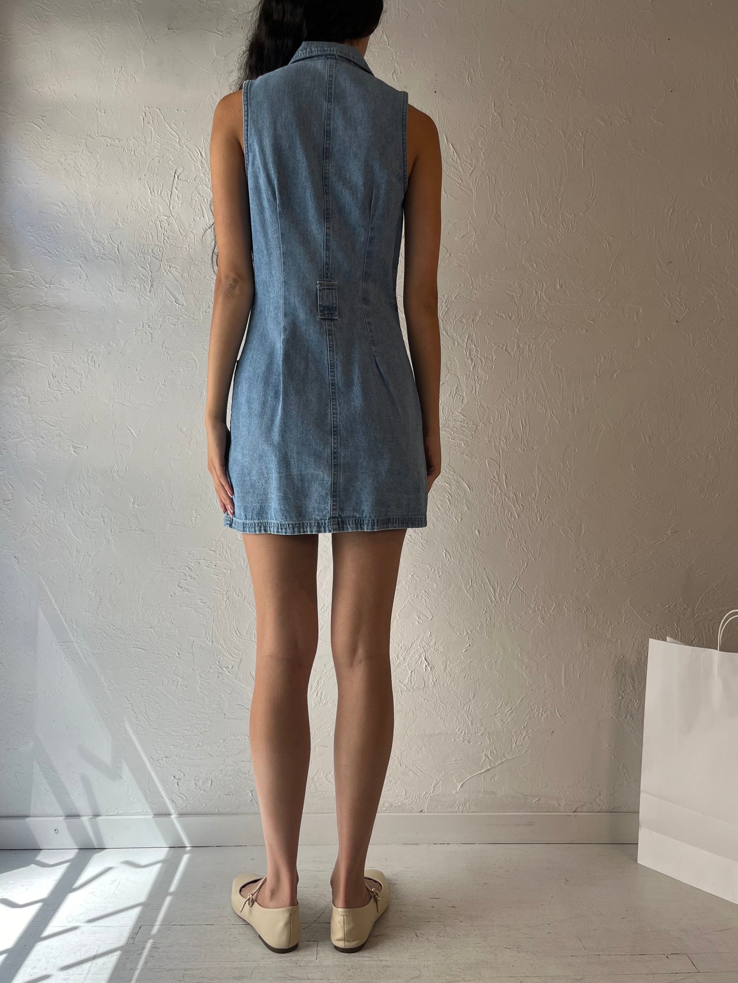 90s 'Vintage Studio' Collared Denim Mini Dress / Small