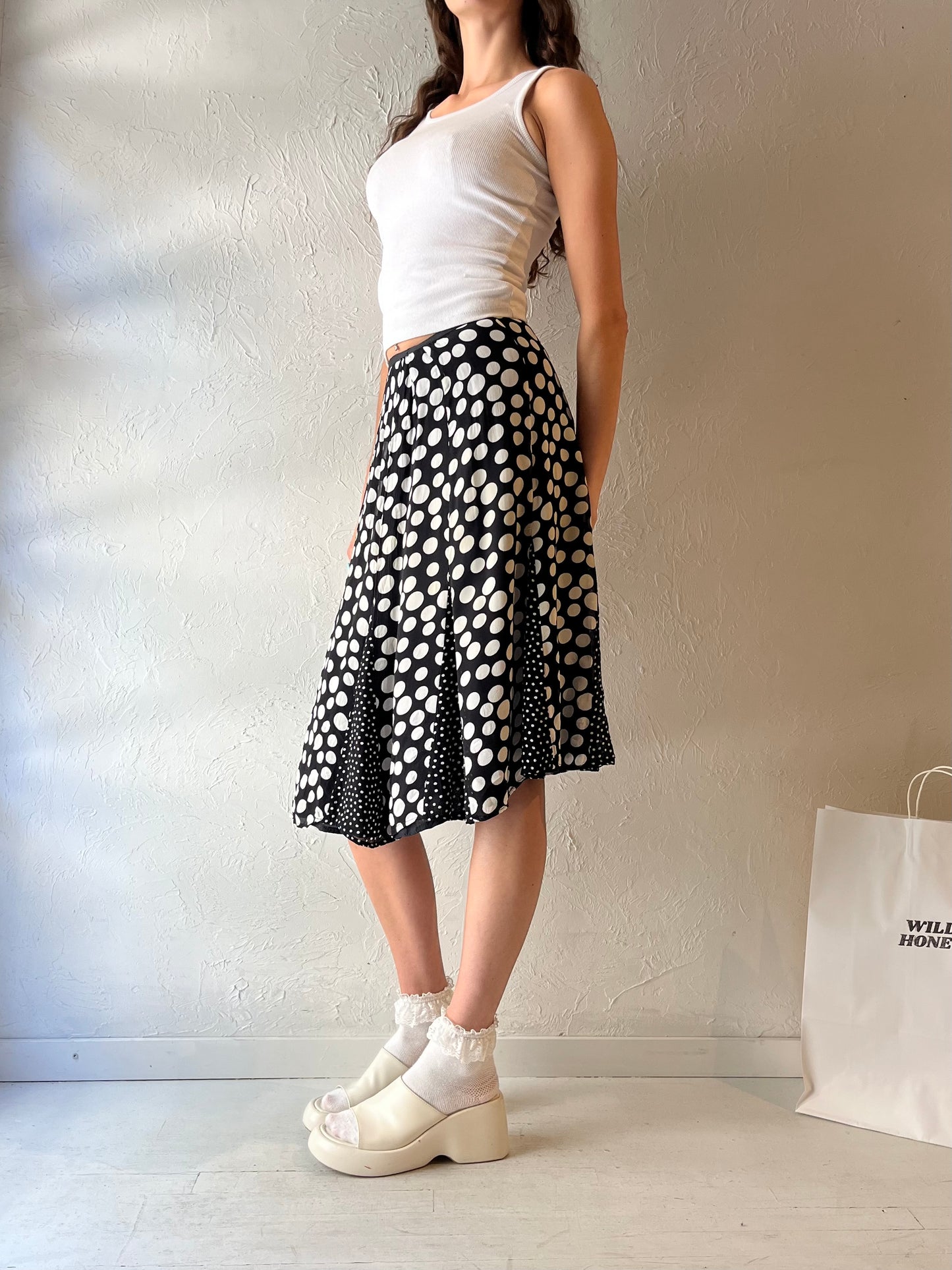 90s 'April Cornell' Polka Dot Midi Skirt / Small