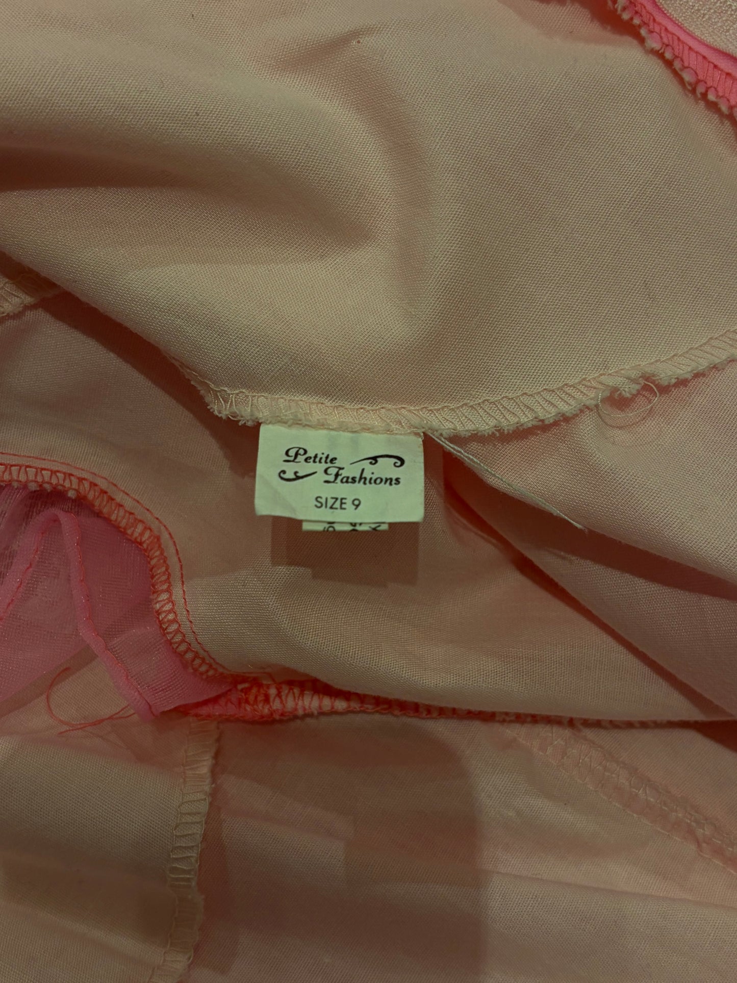 70s 'Petite Fashions' Pink Ruffle Formal Dress / Small
