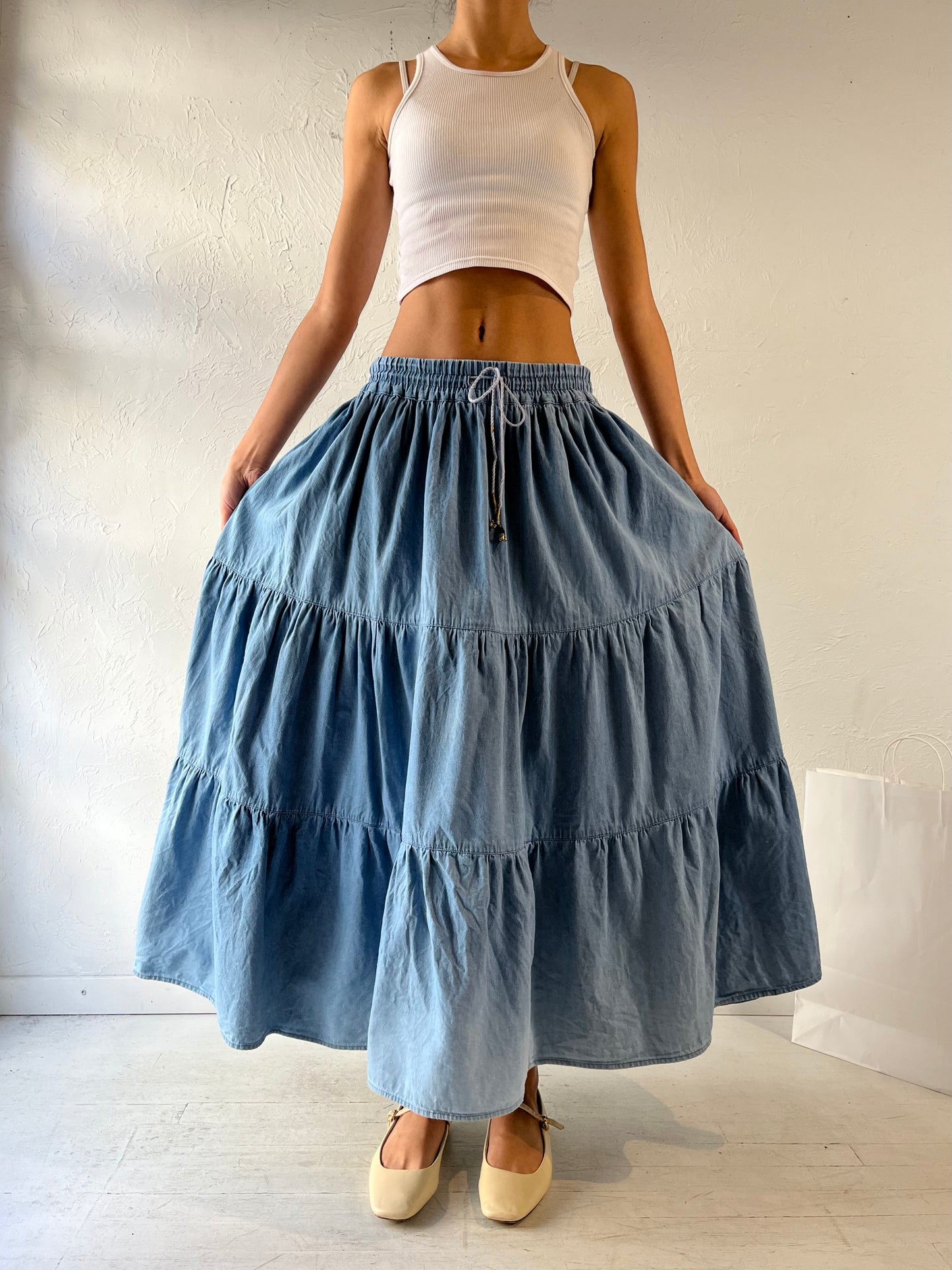 90s ‘Just Class’ Tiered Denim Maxi Skirt / Medium