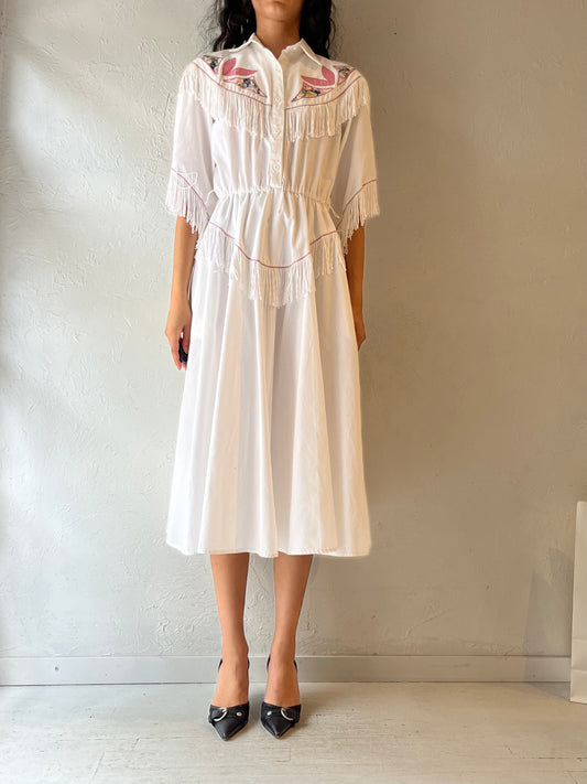 80s ‘Western Collection’ White Fringe Dress / Small