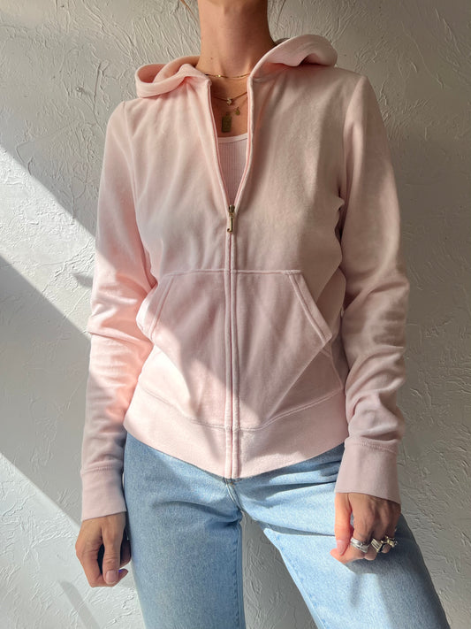 Y2K 'Juicy Couture' Baby Pink Rhinestone Crest Zip Up Hoodie / Edgy McBling Coquette Streetwear 2000s Baddie Fashion / Large