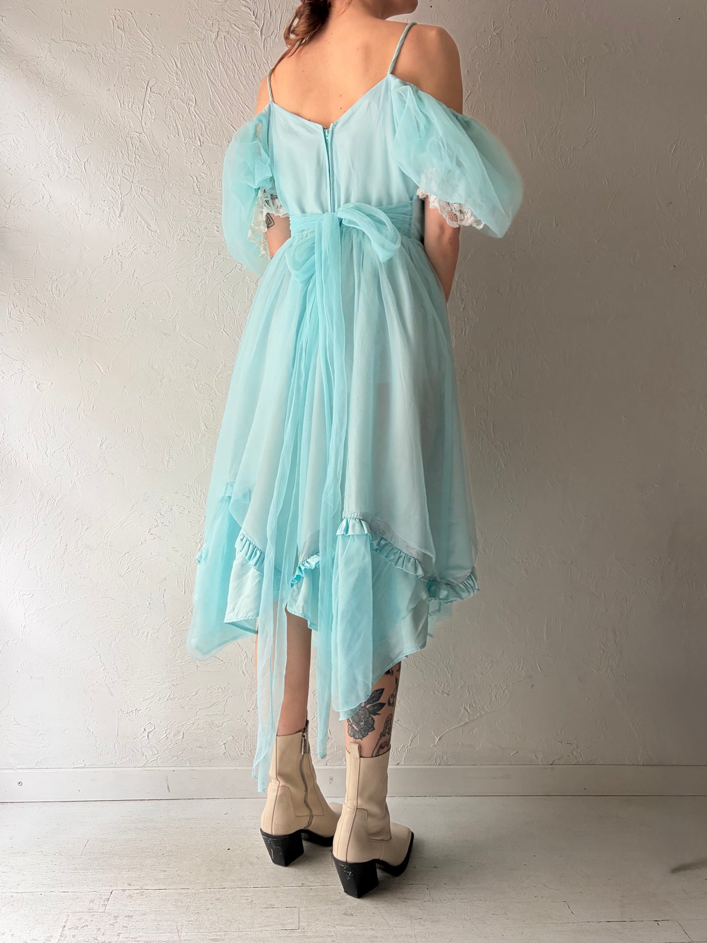 70s Aqua Formal Dress / Union Made / Medium