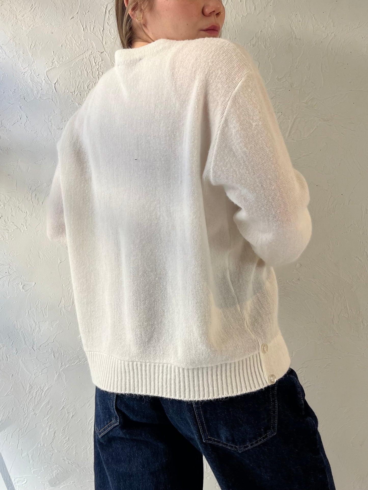 70s ‘Haymaker Lacoste’ White Acrylic Knit Cardigan / Medium