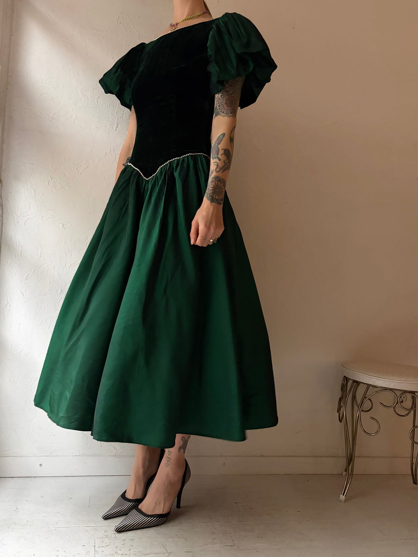 80s 'What's Up' Matallic Green Formal Gown / Small