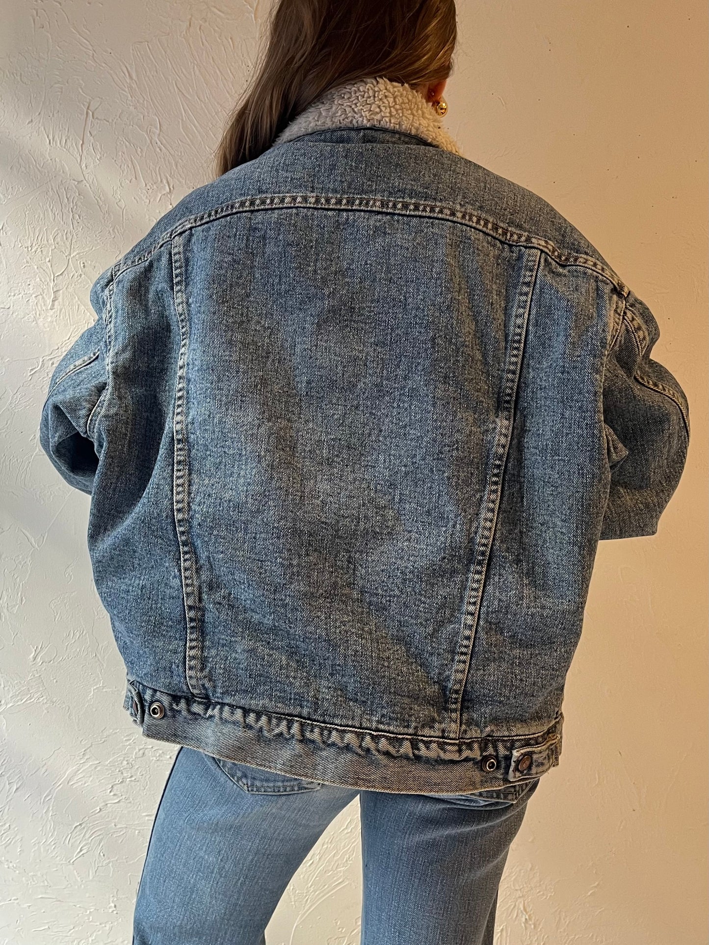 90s 'Levis' Faux Shearling Lined Denim Jacket / Medium