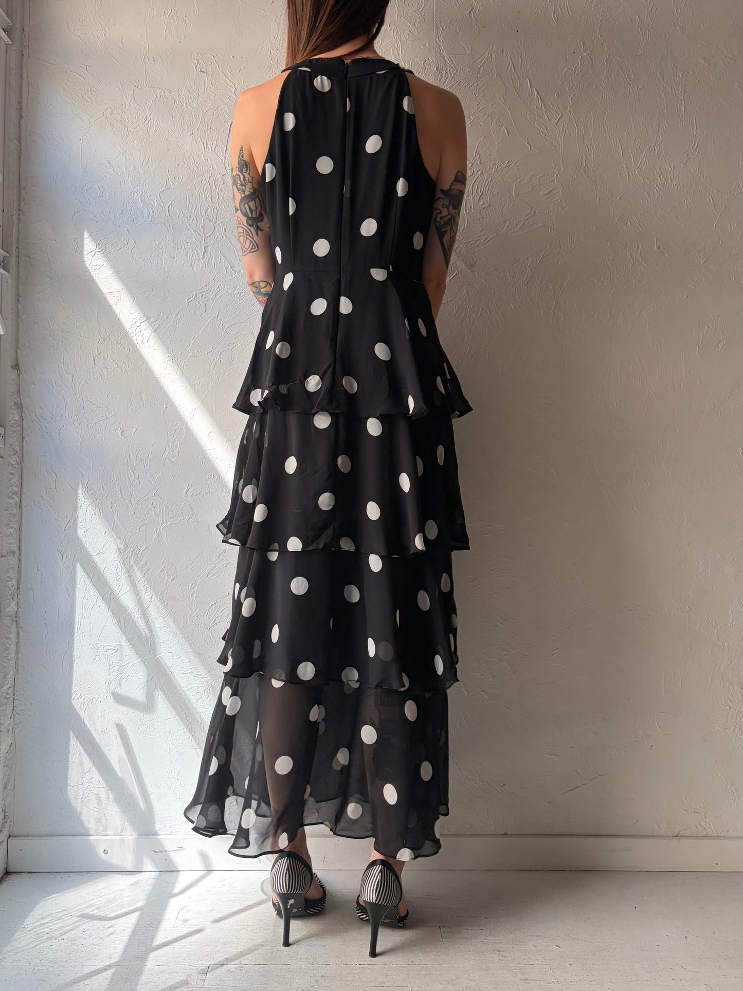 Y2k 'Laura' Black Polka Dot Ruffle Maxi Spring Dress / Medium