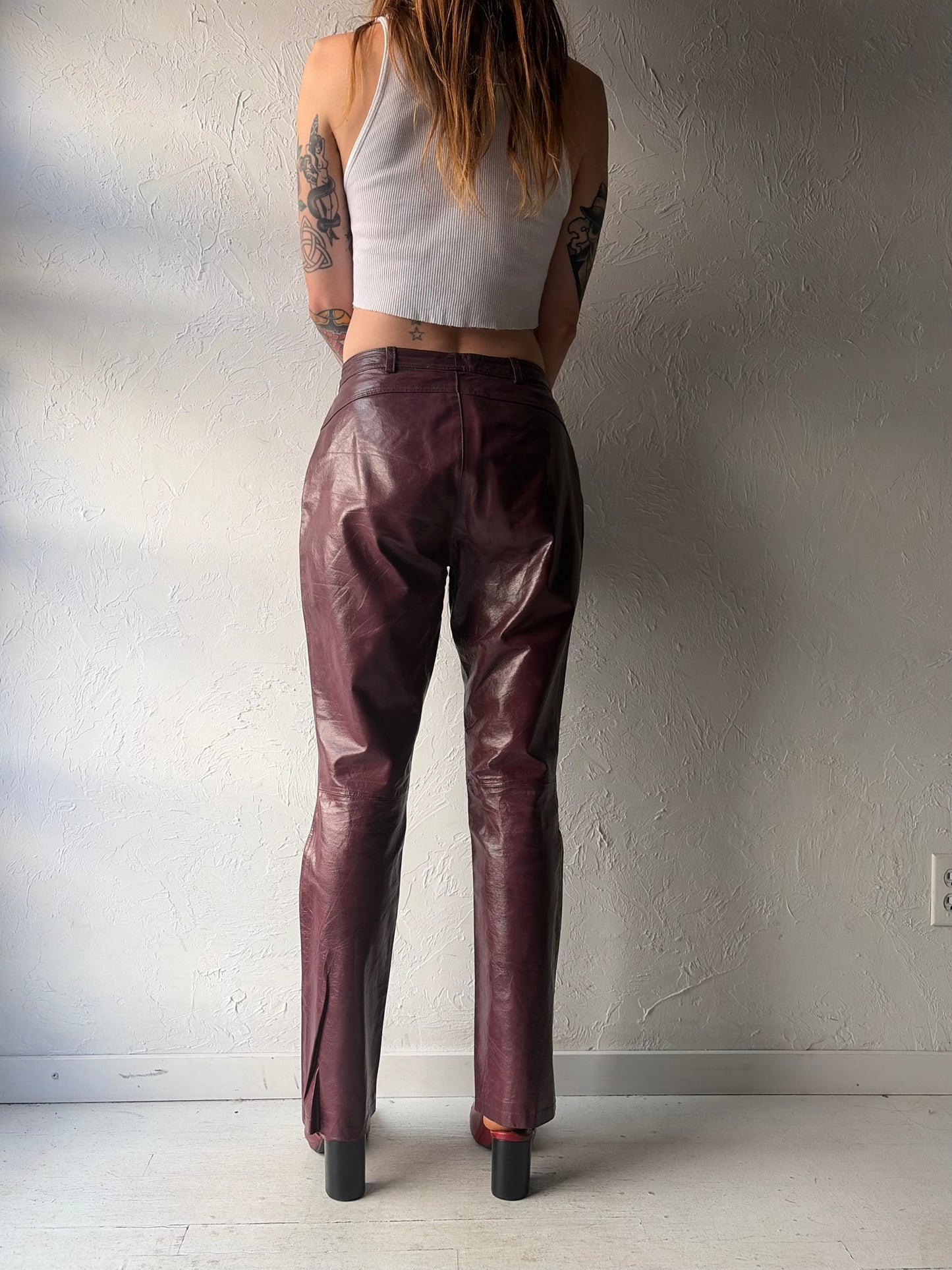 90s 'Tristan & Iseut' Burgundy Leather Pants / Small