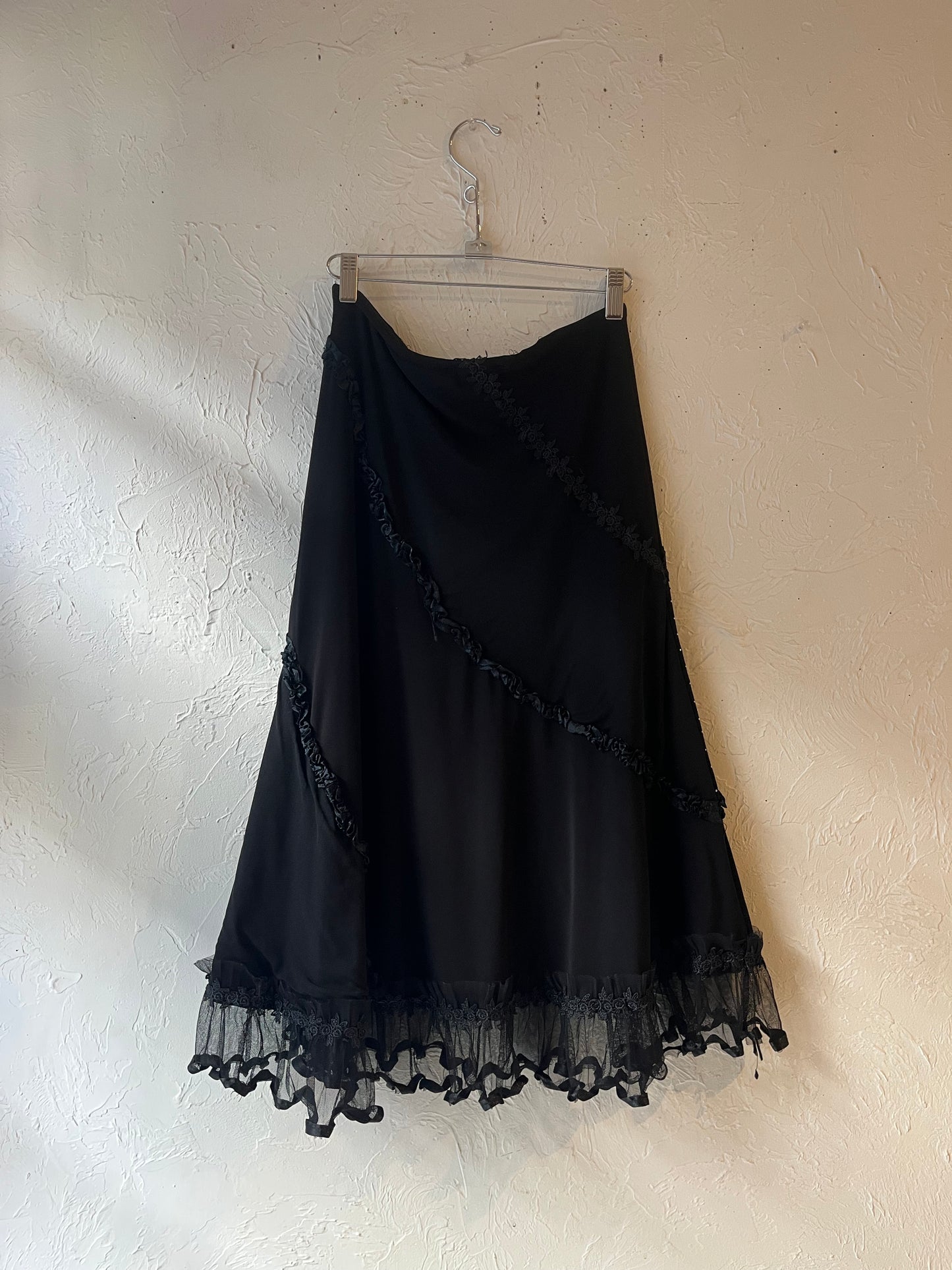 90s 'Joyous' Black Midi Skirt / Medium