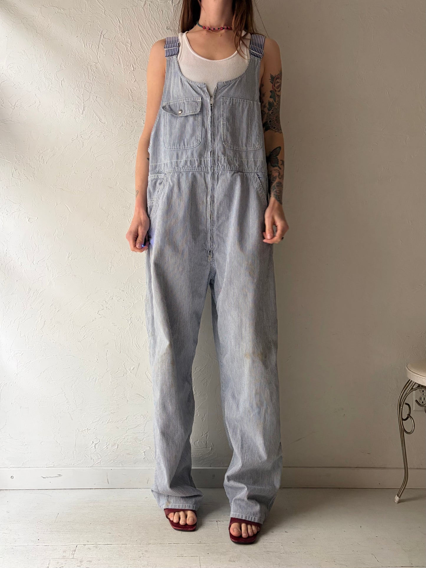 Vintage 'Golden Horse' Pin Striped Workwear Overalls / Medium