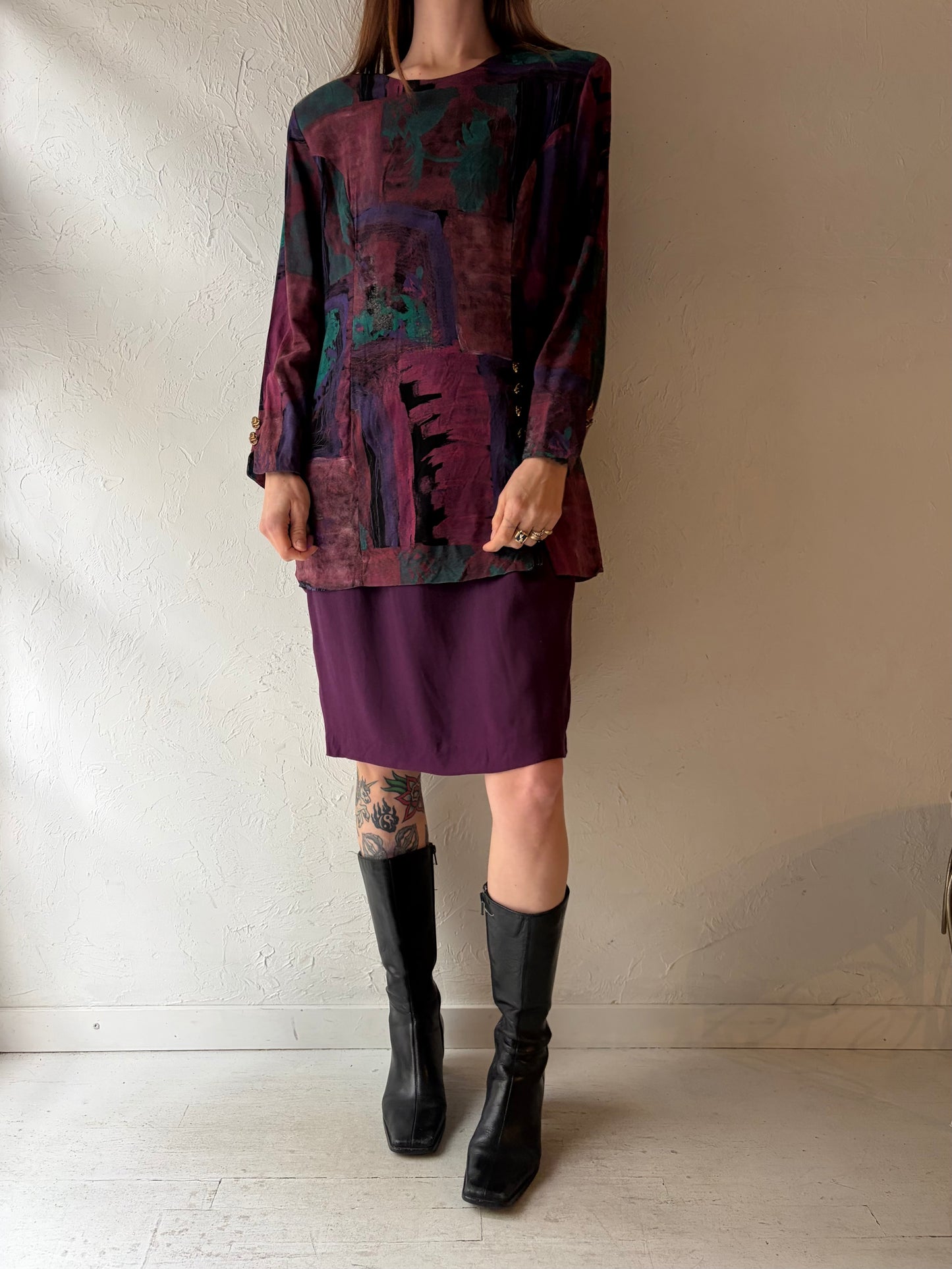 80s 'Algo' Purple Midi Dress / XL