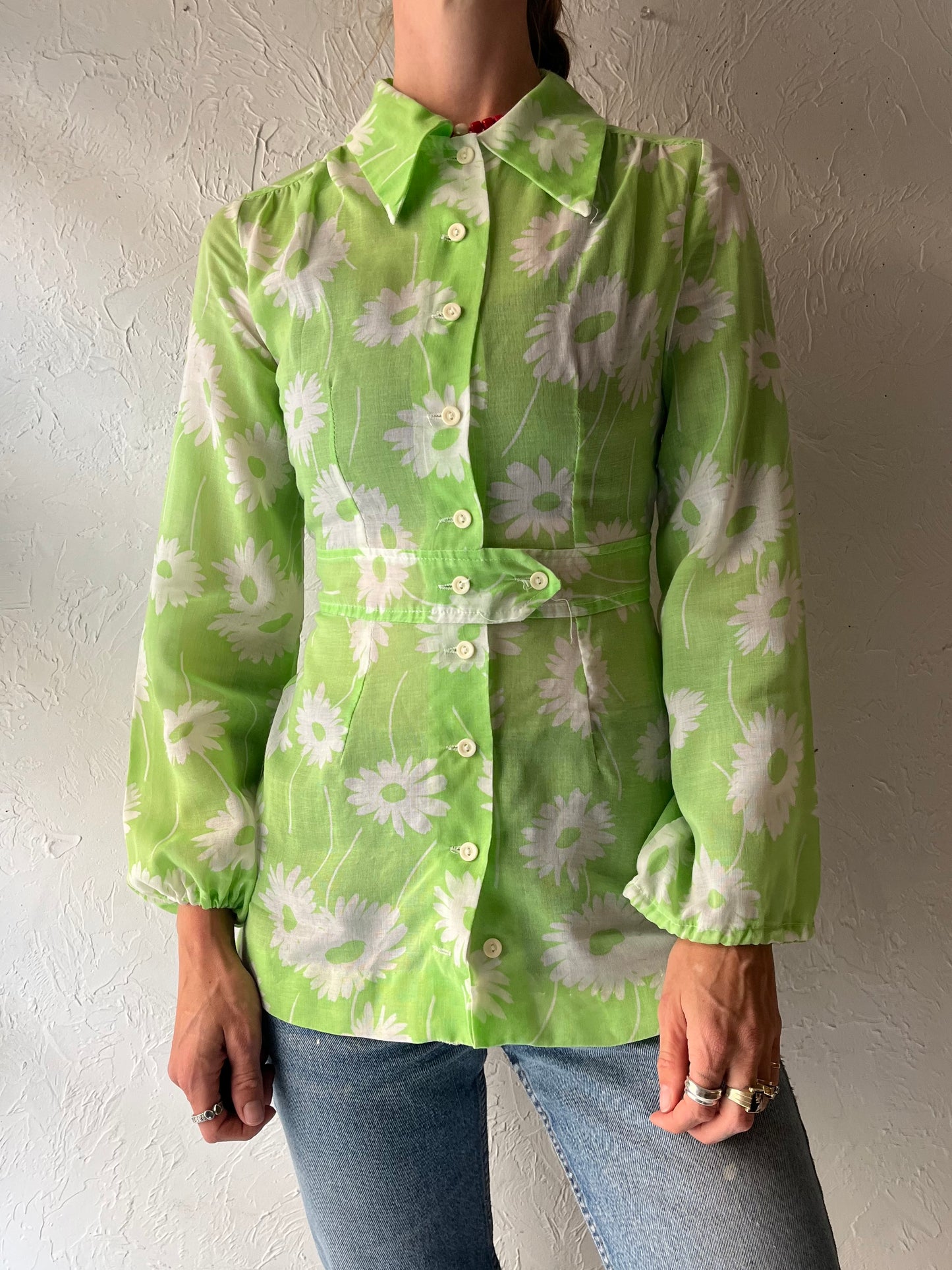 70s 'Antigo' Green Long Sleeve Blouse / Small