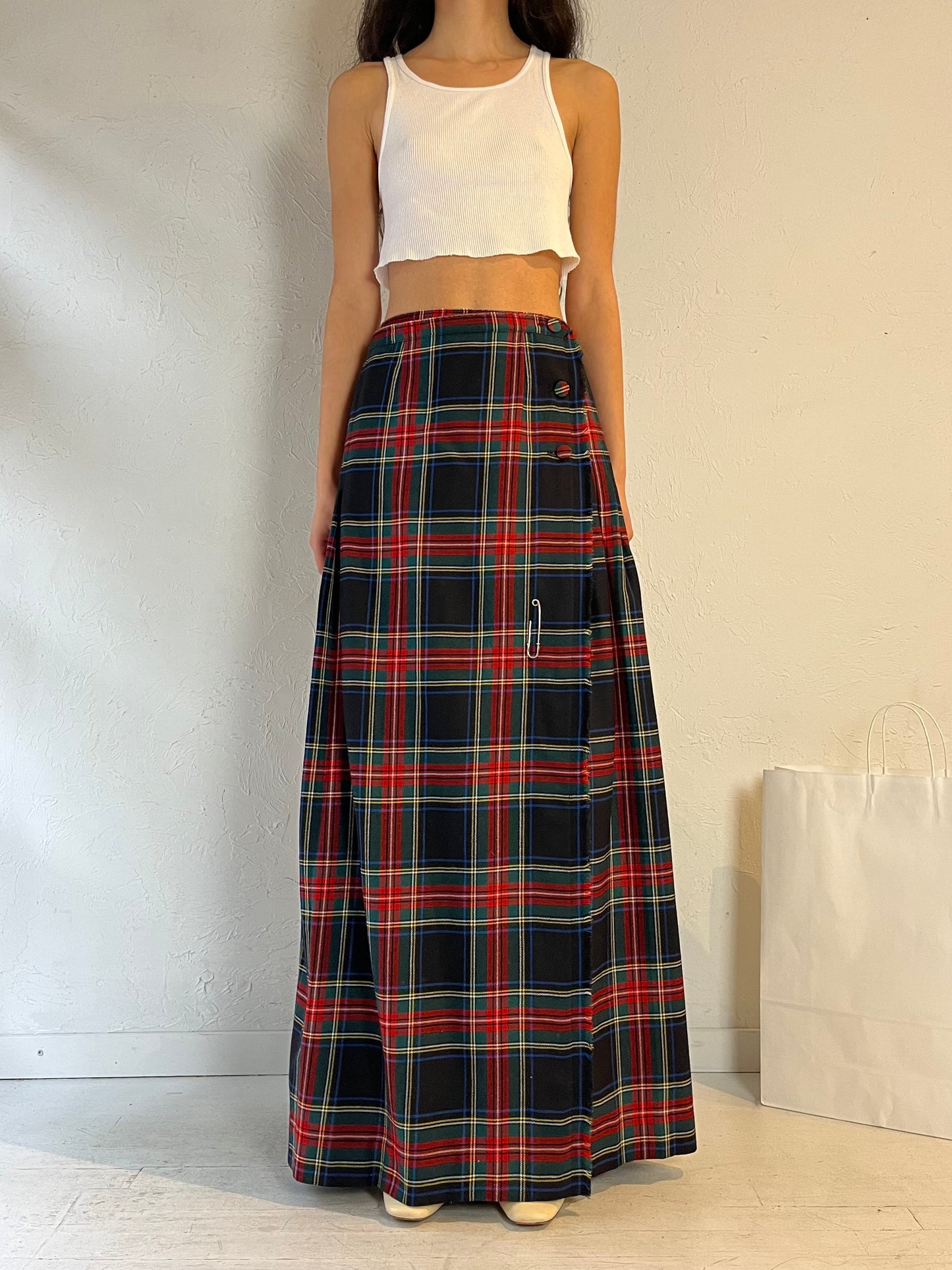 70s ‘Surrey Classics' Plaid Wool Maxi Skirt / Small - Medium