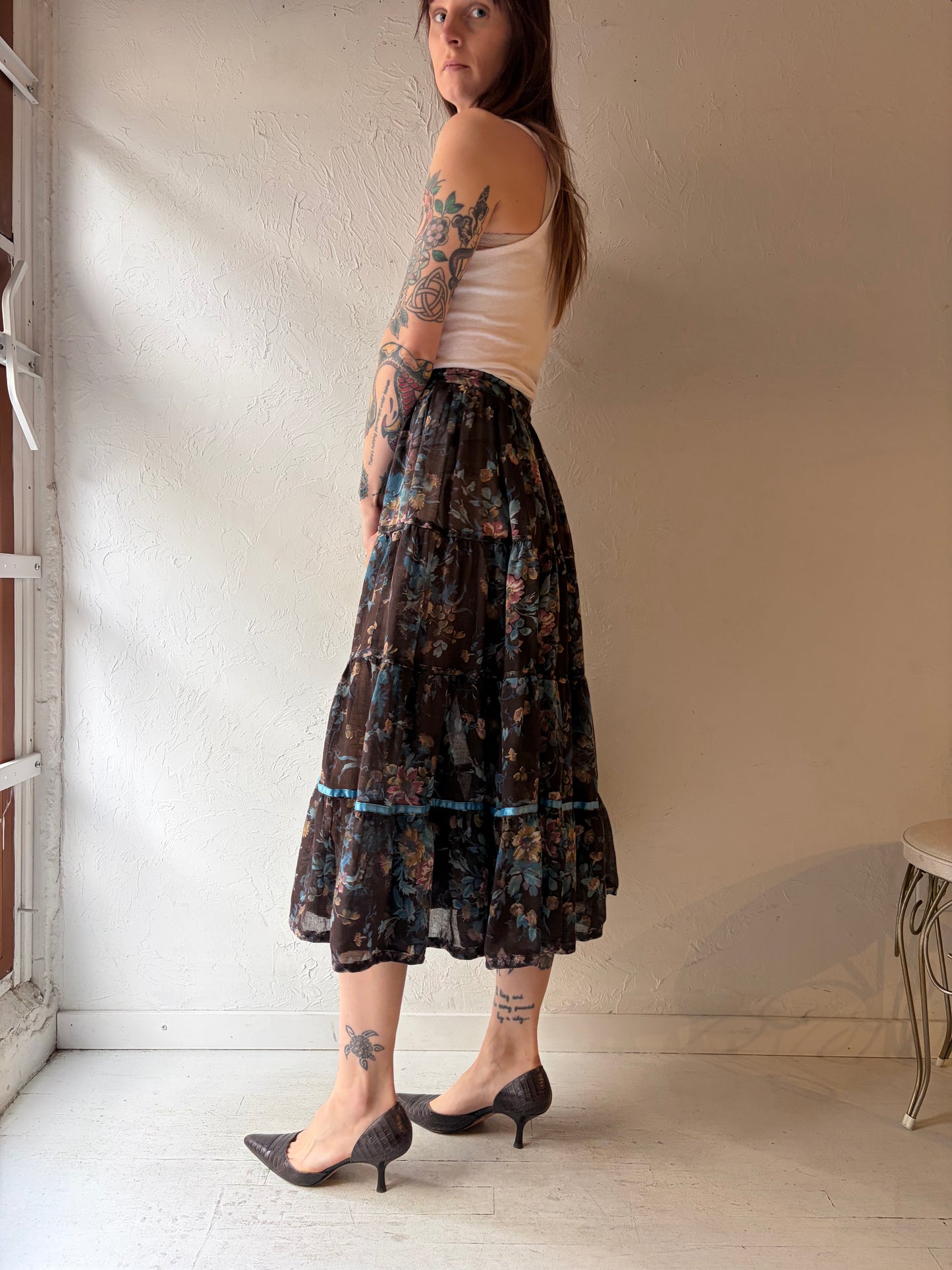 70s 'Gunne Sax' Tiered Foral Skirt / XS