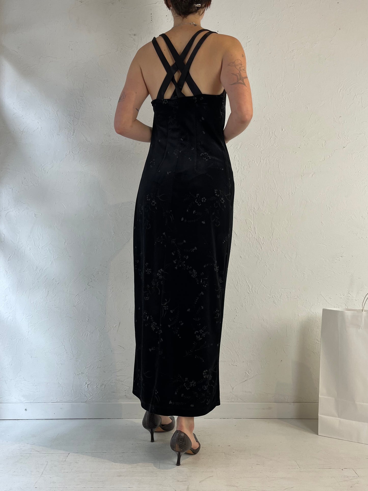 Y2k Black Velvet Evening Dress / Medium