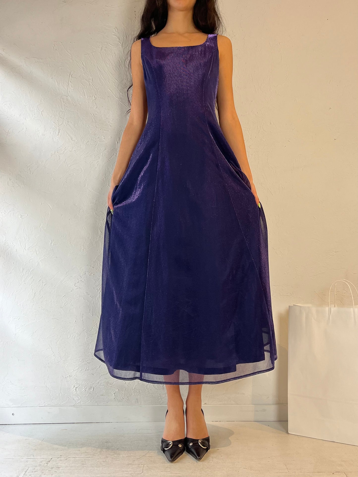 90s ‘Algo’ Purple Sparkly Dress / Small