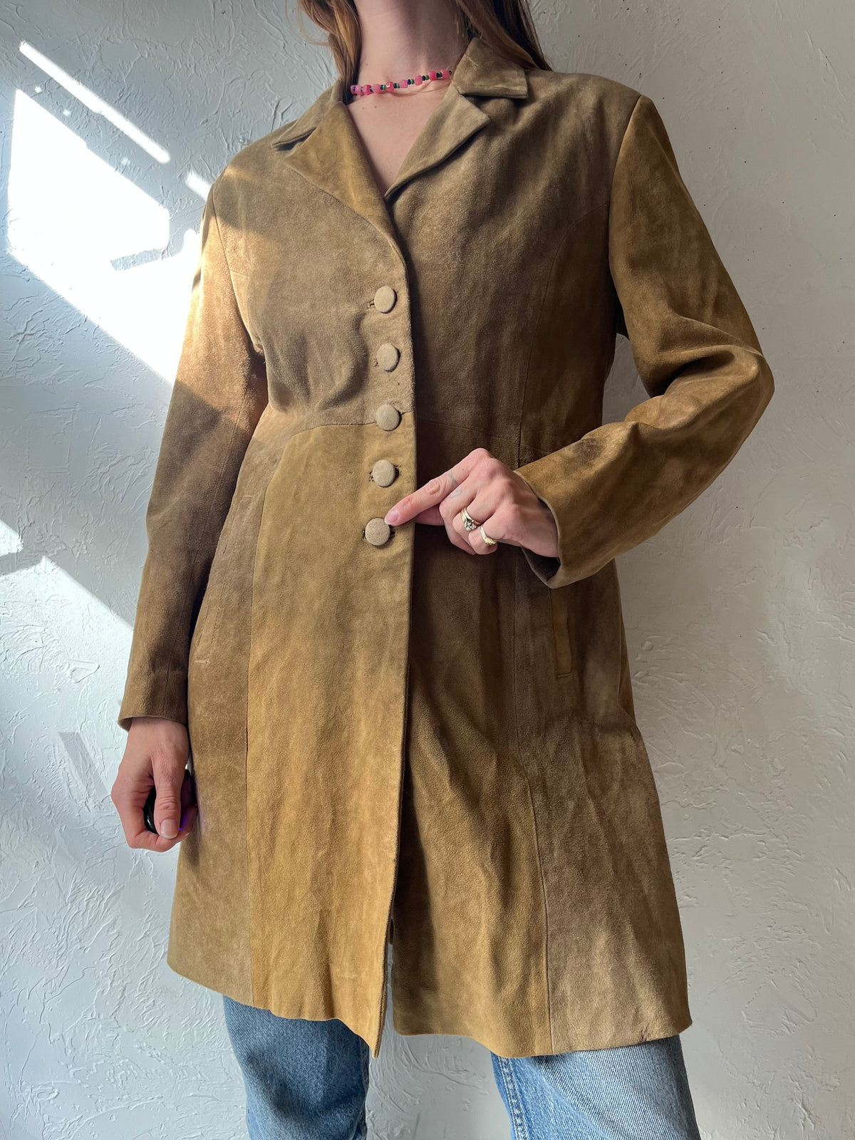 Vintage Tan Suede Button Up Minimalist Jacket / Large