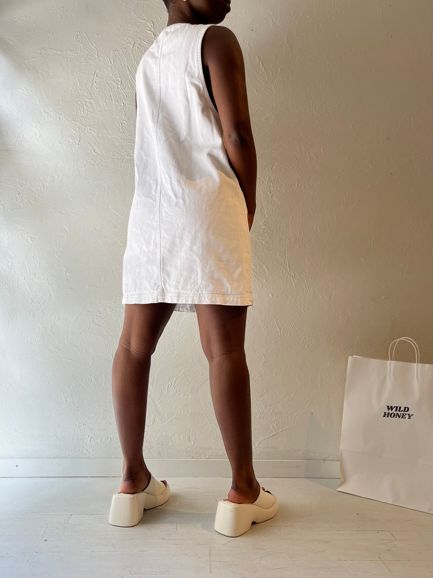 90s 'LA Blues' White Denim Mini Dress / Medium