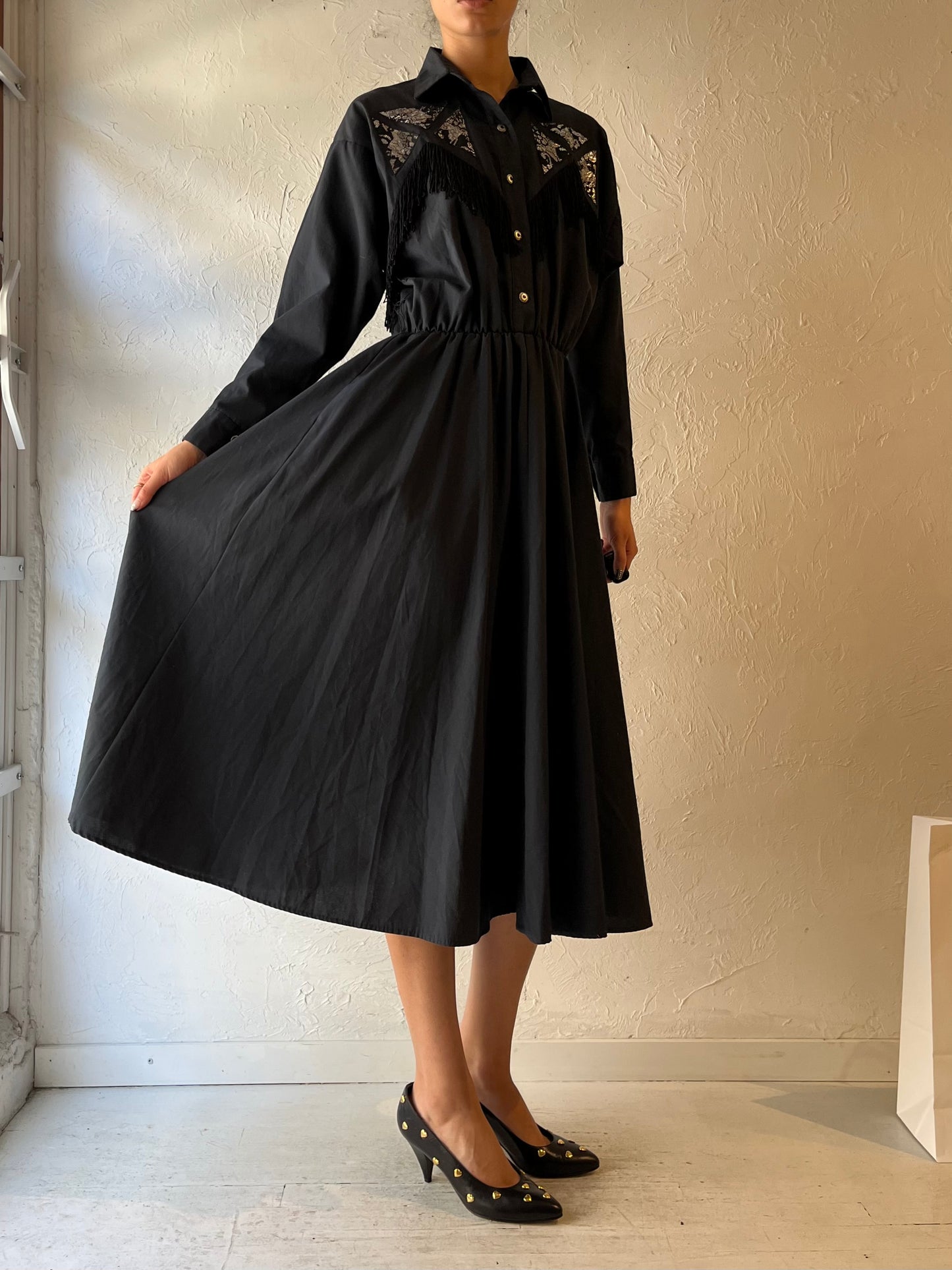 80s 'Western Collection' Black Western Fringe Dress /