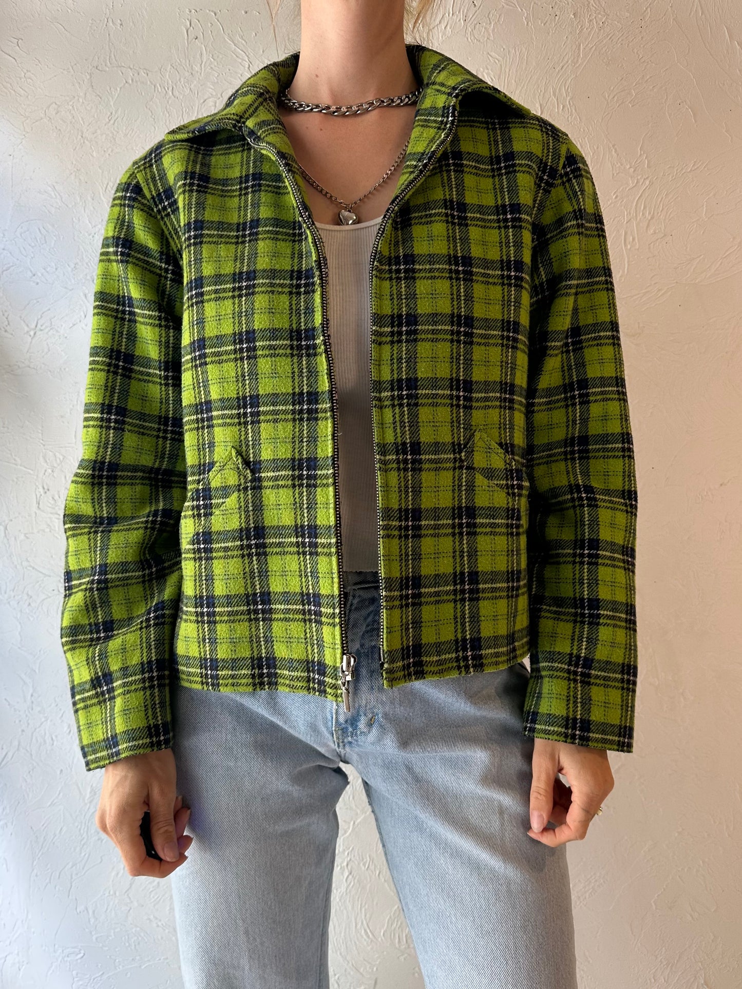 90s 'Maurices' Green Plaid Jacket / Medium