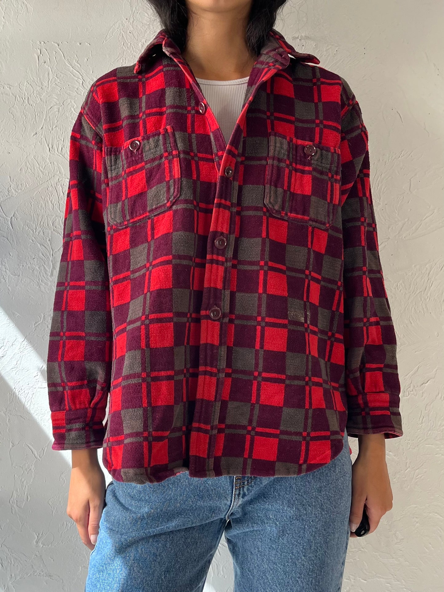 Y2k 'Champion' Red Cotton Flannel Shirt / Large