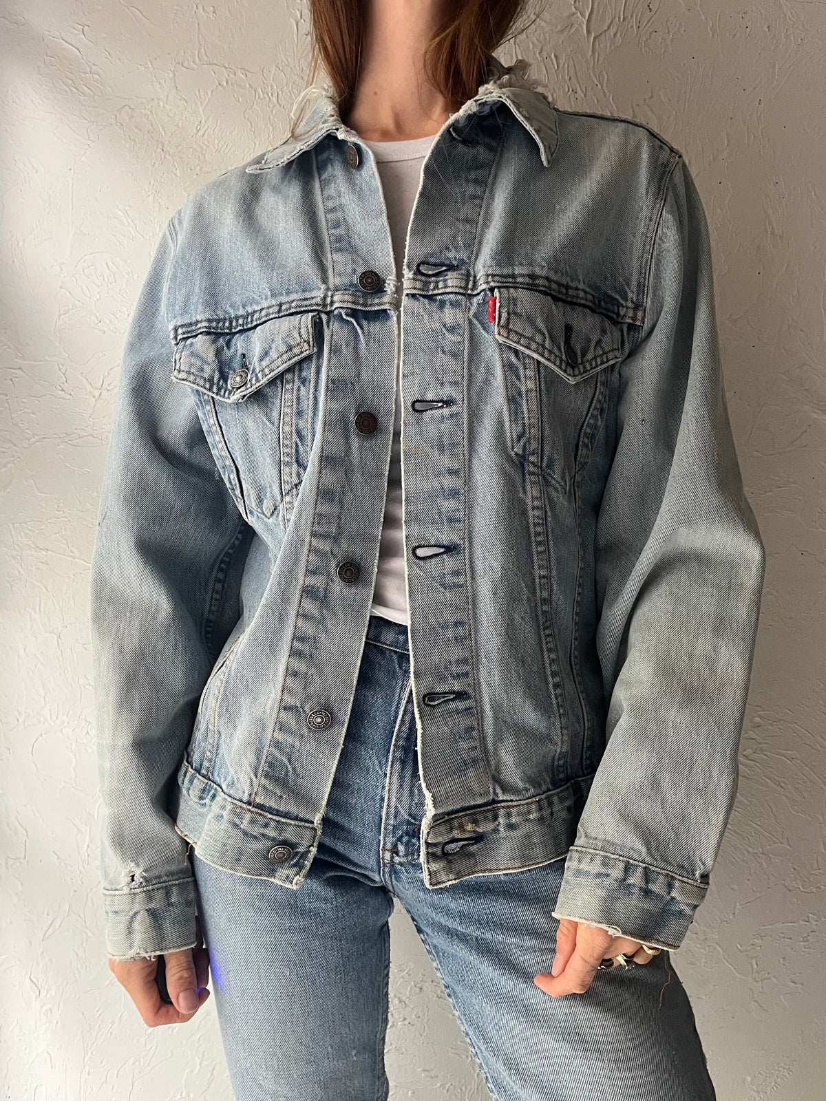 Vintage 'Levis' Distressed Blue Denim Grunge Workwear Jean Jacket / Medium