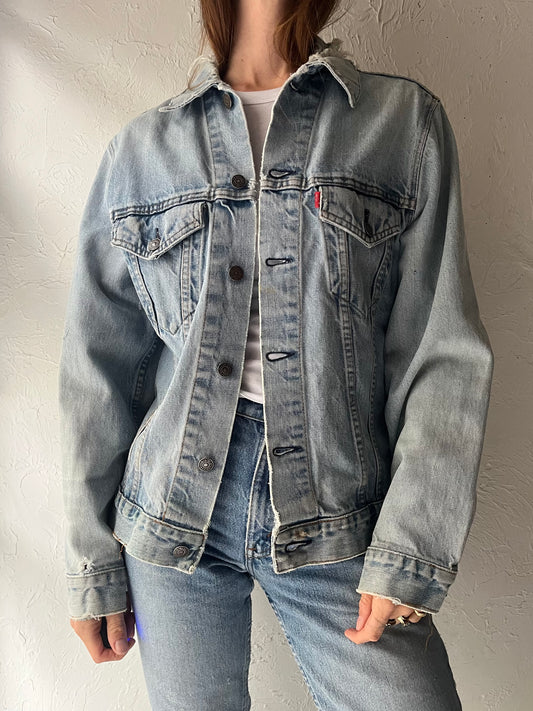 Vintage 'Levis' Distressed Blue Denim Grunge Workwear Jean Jacket / Medium