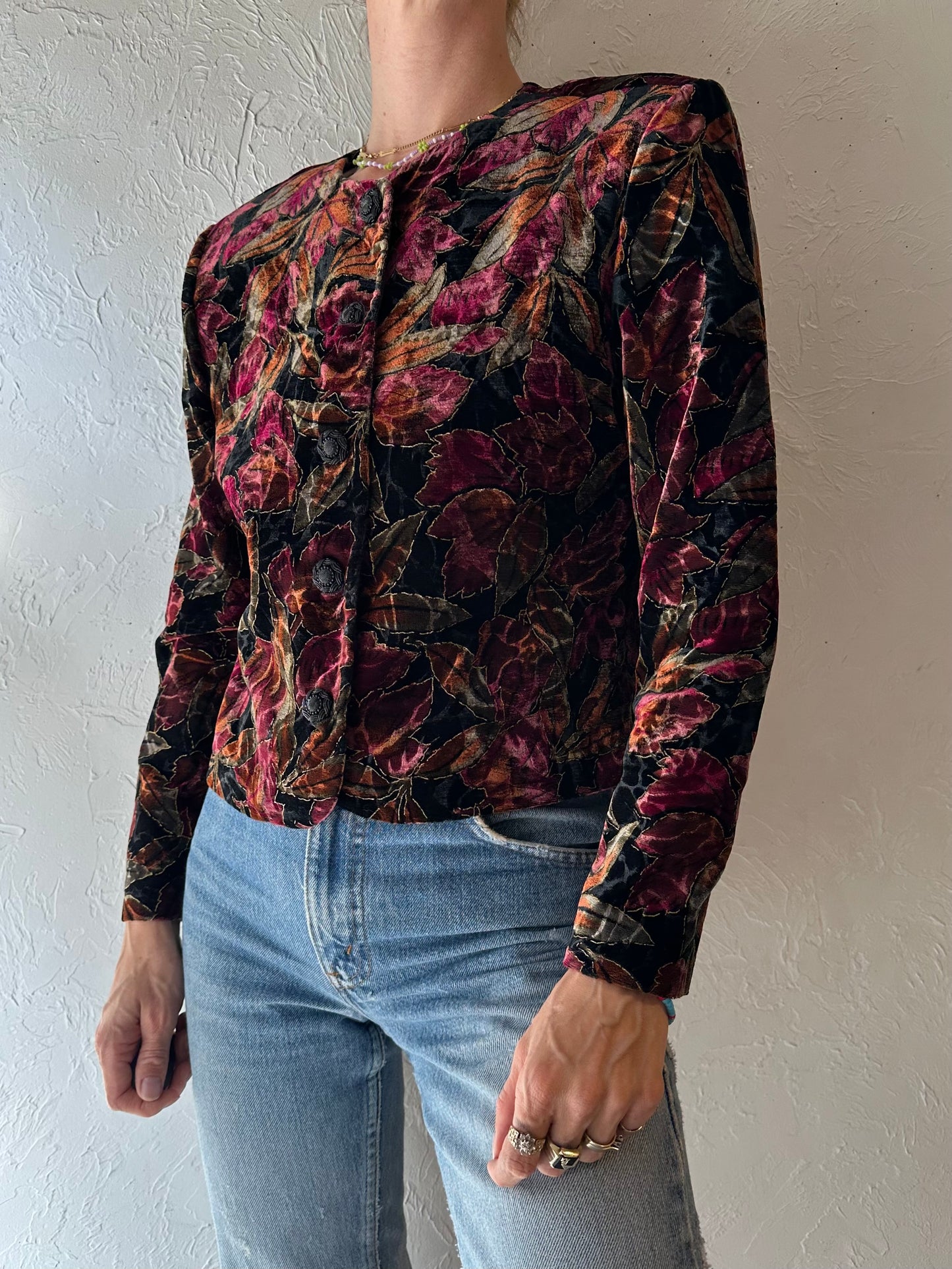 90s 'Norton McNaughton' Velvet Floral Jacket / Medium