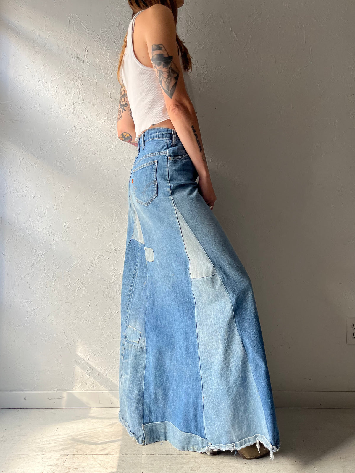 Vintage 'Levis' Patchwork Denim Maxi Skirt / Small