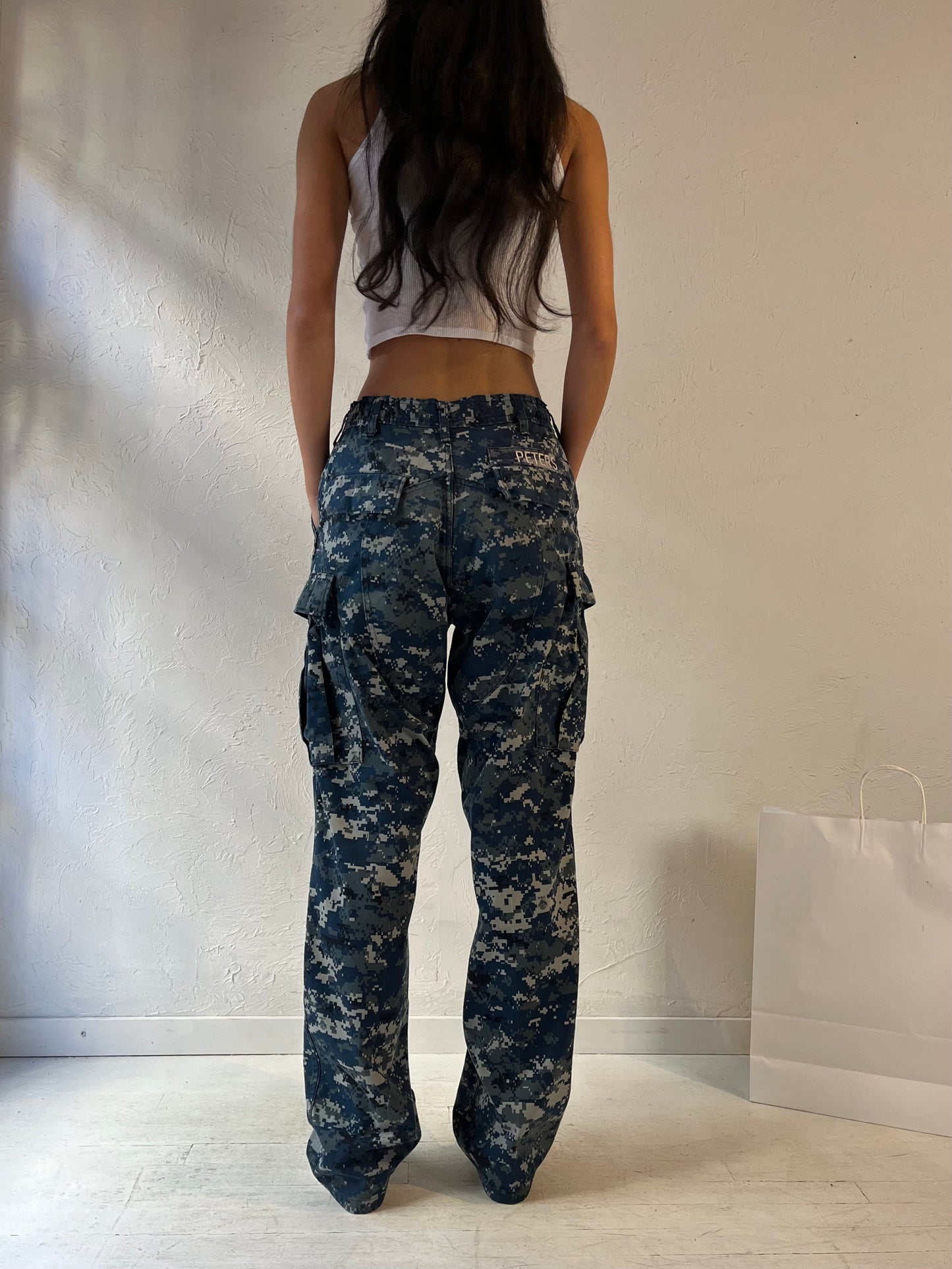 Vintage Authentic Army Blue Camouflage Cargo Pants / Small