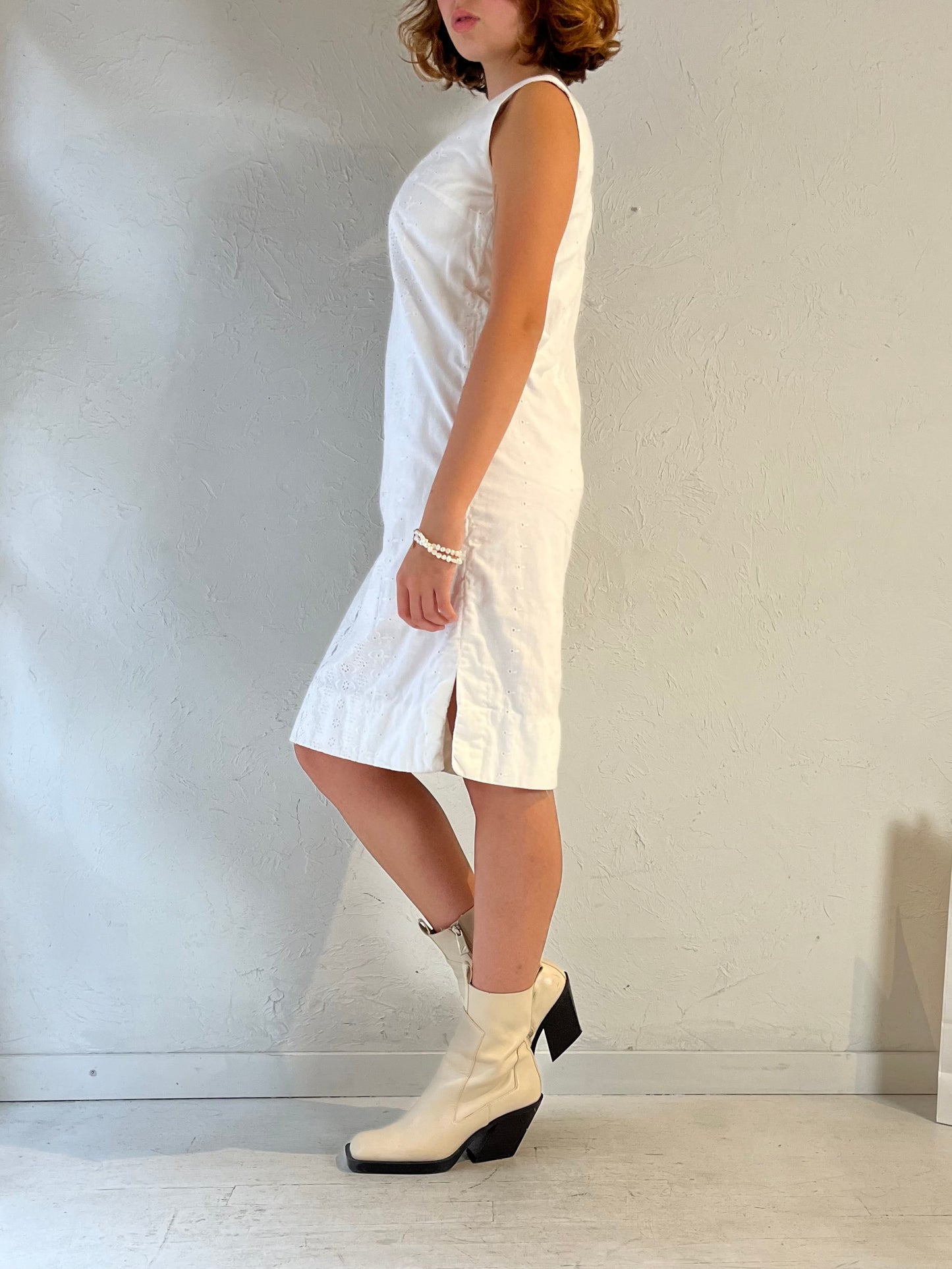 80s 'Marge Hall' White Eyelet Midi Dress / Small