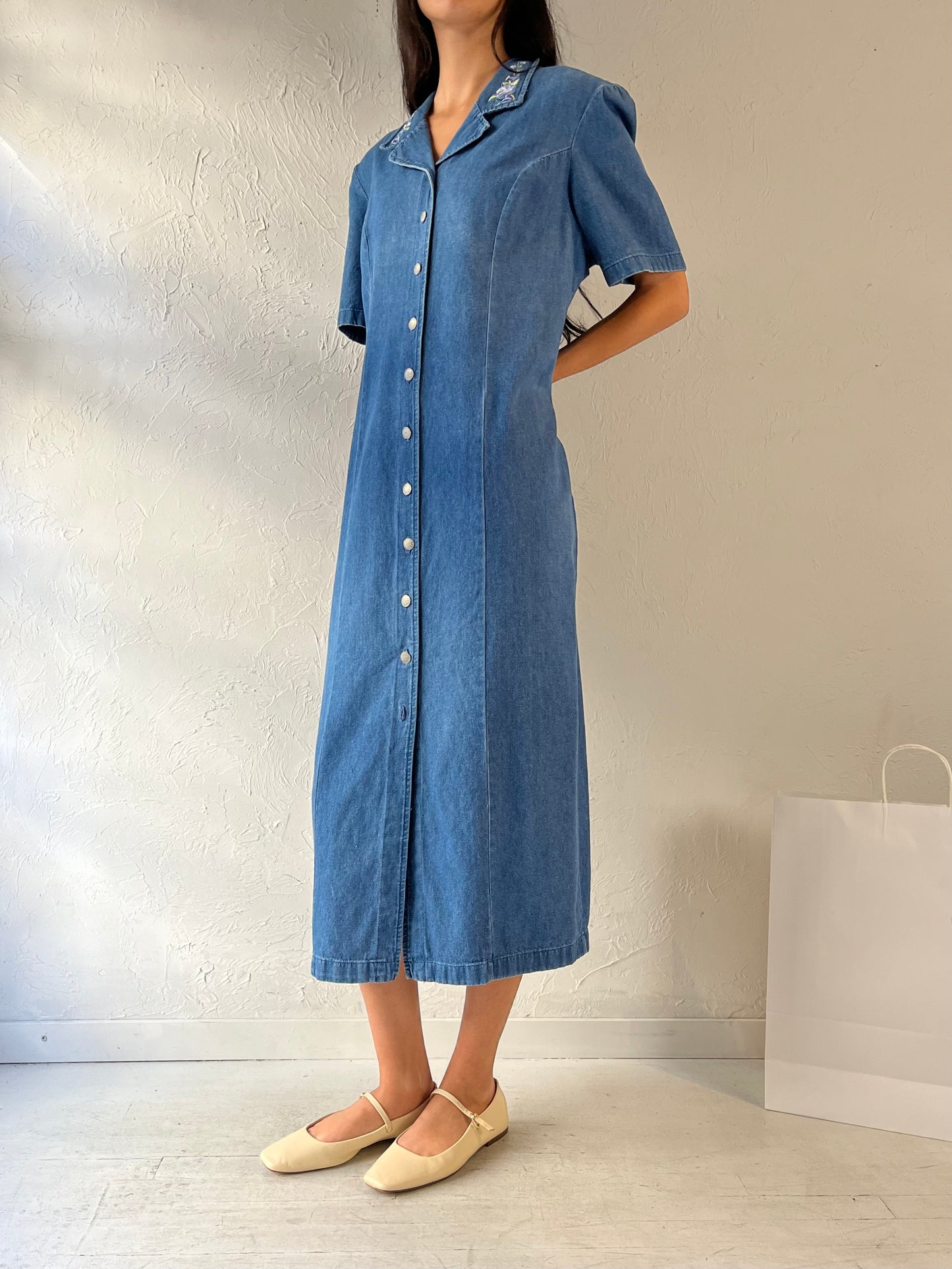 90s ‘Cleo’ Button Up Denim Dress / Large