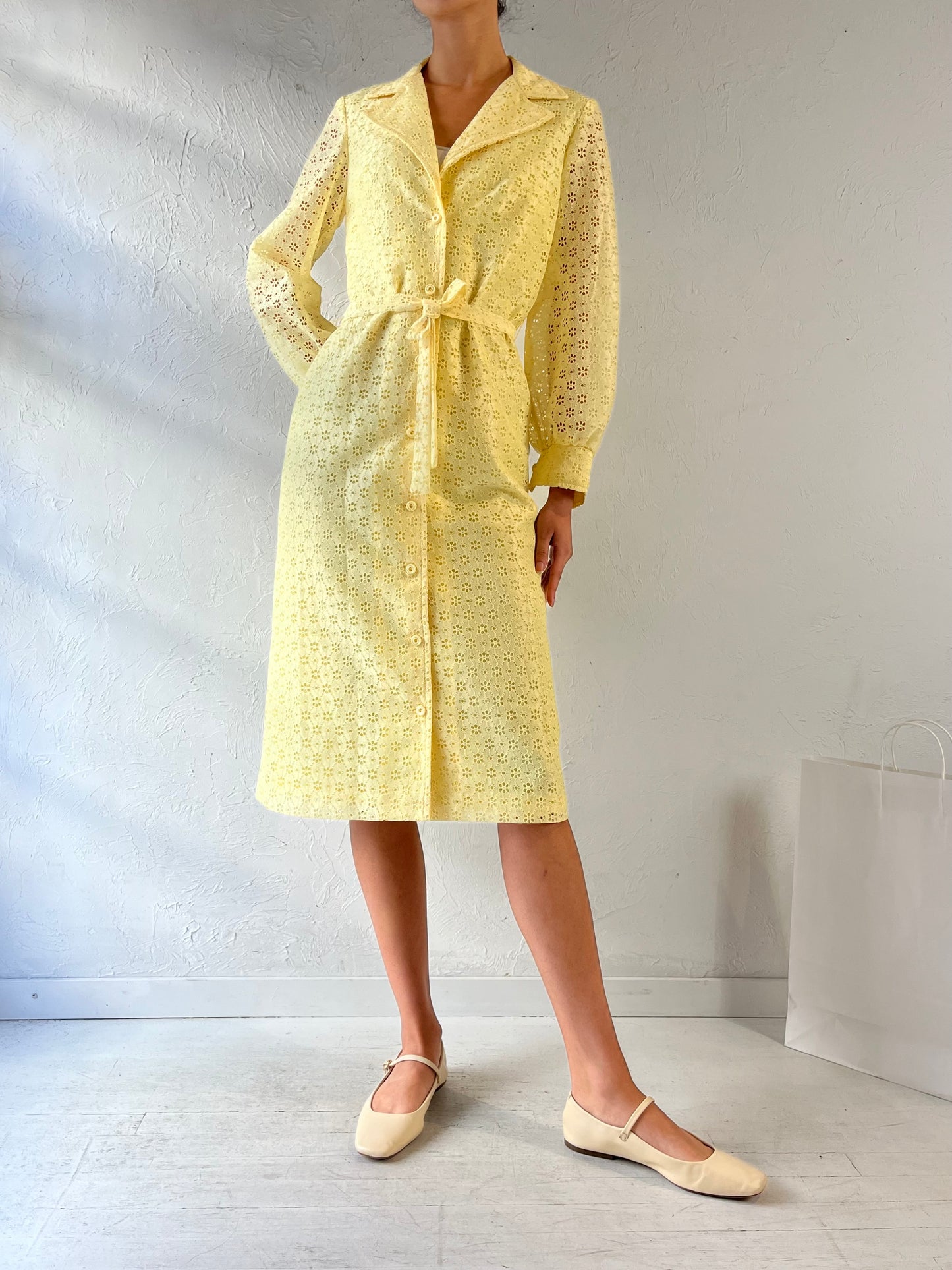 Vintage Handmade Yellow Button Up Jacket Dress / Small